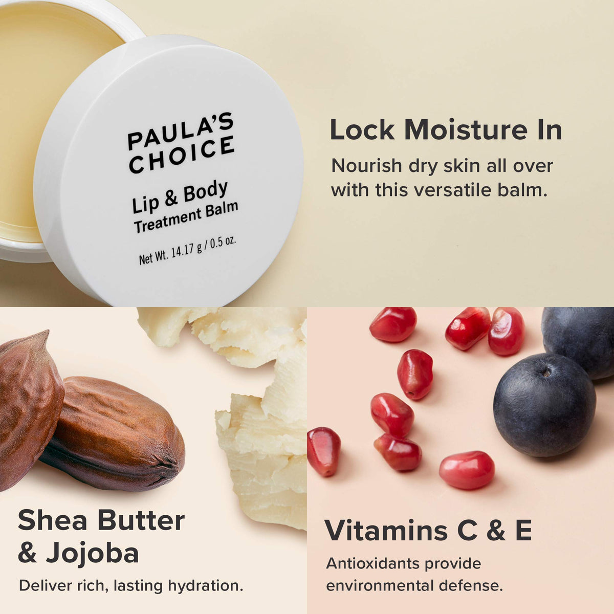 Paula' s Choice Lip & Body Treatment Balm 0.5 Oz -Dry/very Dry Skin/eczema/targeted Relief for Dry Lips, Cuticles, Feet, Hands - 100% Fragrance Free and Colorant-free