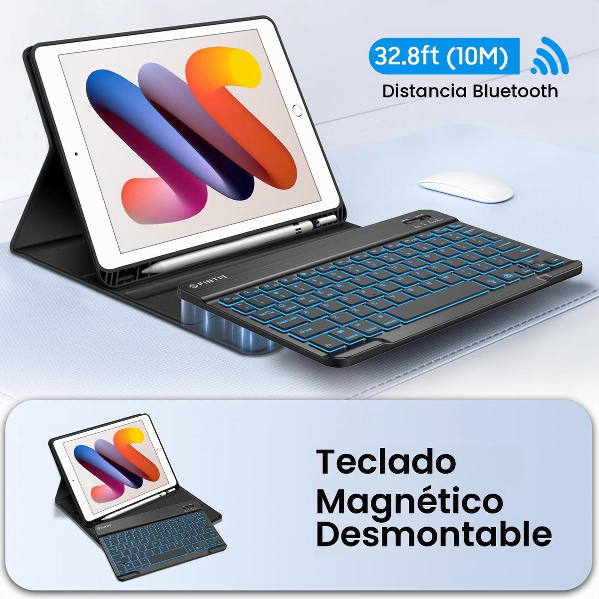 Funda con Teclado Fintie Negro con Carcasa de TPU y Soporte para Pencil para iPad 9.ª, 8.ª y 7.ª Generación