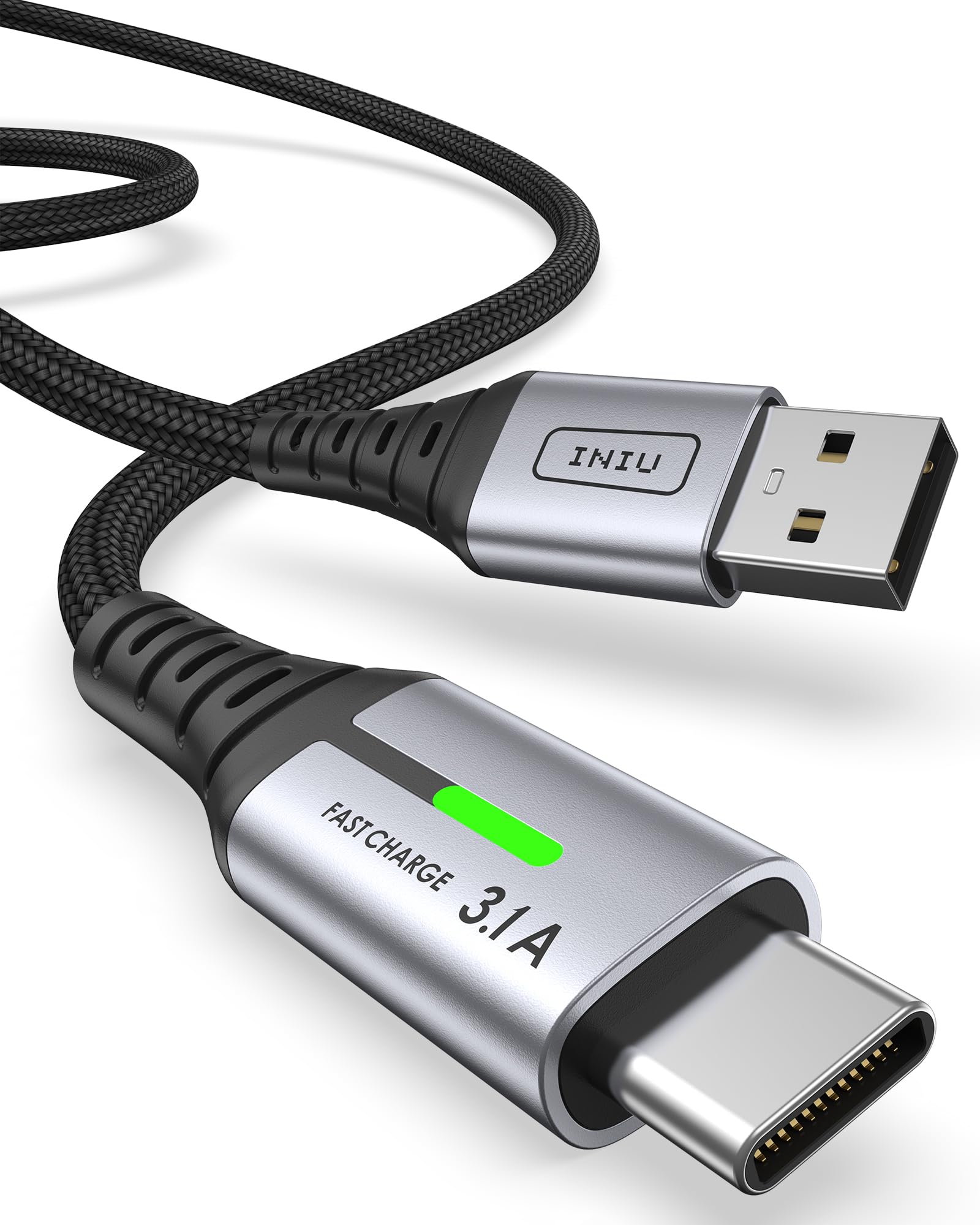 INIU Cable USB C, Cable Tipo C Carga Rápida [1m/3.1A], Nylon QC 3.0 Cable USB-C a USB A para iPhone 16 15 Samsung S23 S22 S21 S20 S10 Note 20 Xiaomi Note 11 Huawei P30 Google Pixel 7 Pro Switch PS5