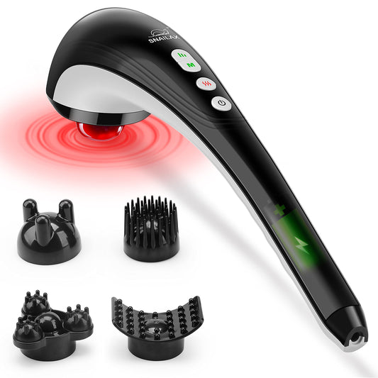 Snailax Masajeador de espalda inalámbrico de mano – Masaje de percusión recargable con calor, masajeador de tejido profundo para cuello, hombro, cintura, pierna y pies, masajeador portátil para cuerpo completo