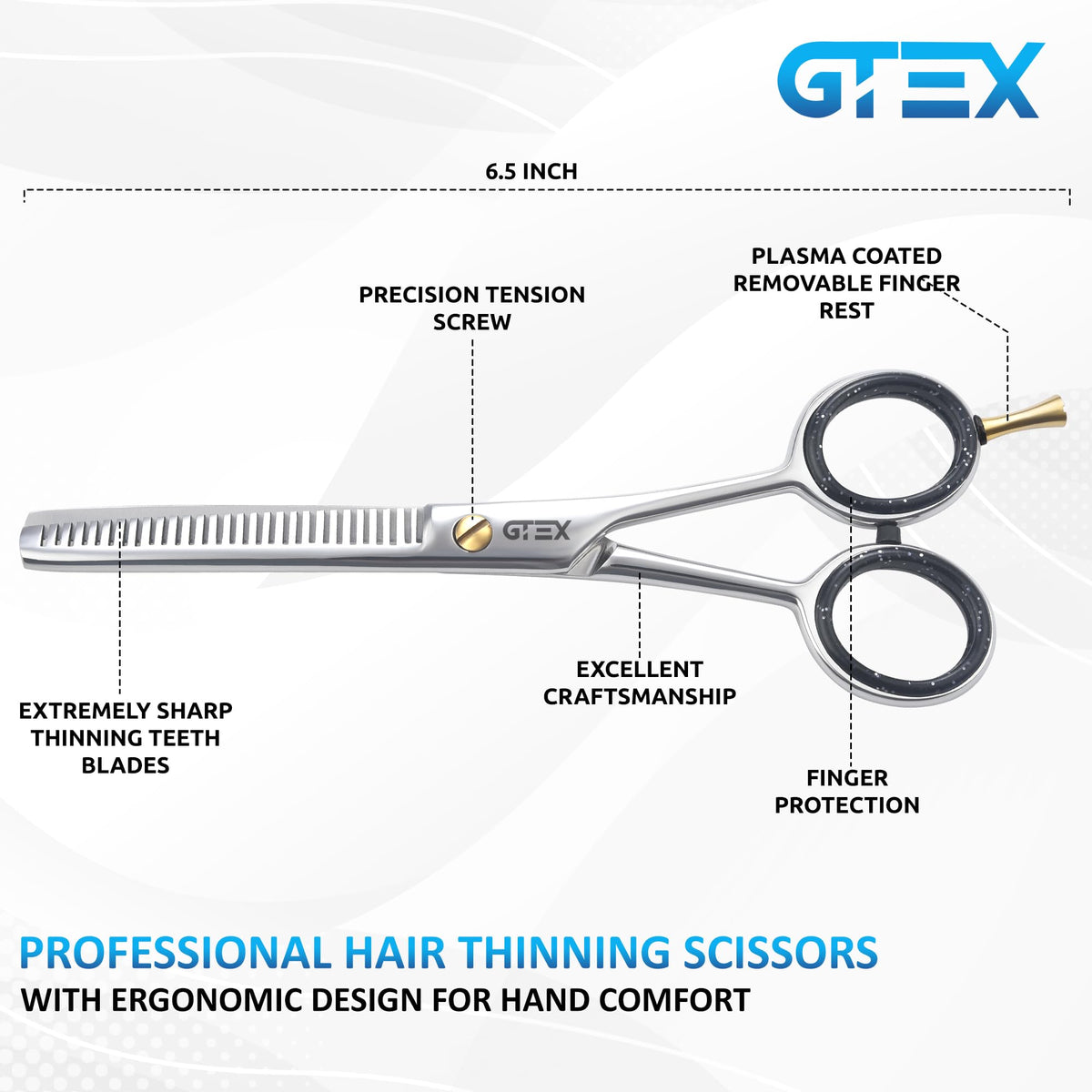 GTEX Tijeras de adelgazamiento para peluquería, tijeras profesionales para adelgazar el cabello, tijeras de corte de pelo de 6,5 pulgadas, tijeras de adelgazamiento para el cabello para hombres