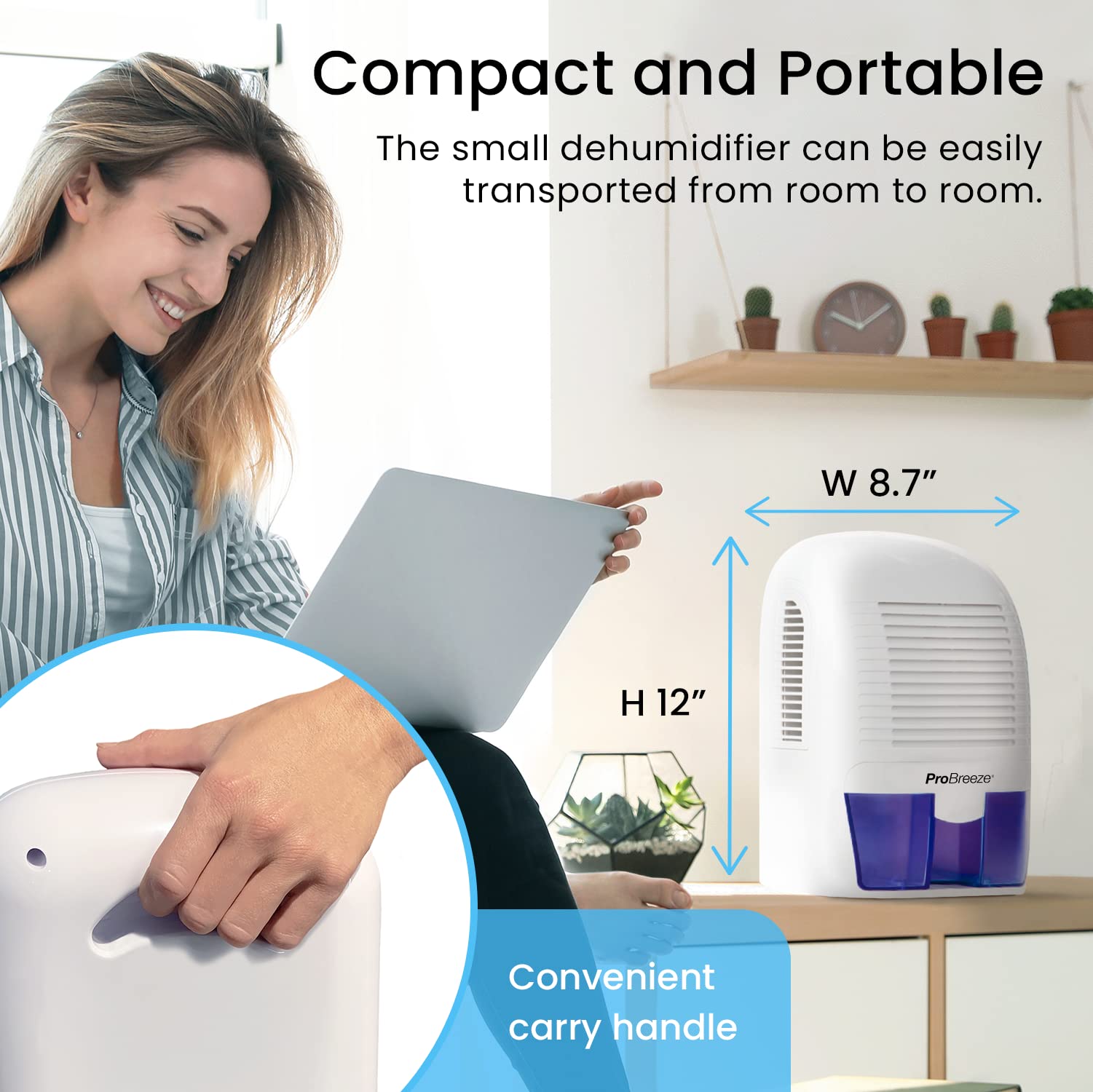 Pro Breeze Deshumidificador 1500 ML, Compacto y Portátil con Auto Apagado. Elimina la Humedad, el Polvo y el Moho en el Hogar. Ideal para Habitaciones, Closet, Cocina, Baño, Oficina, Garaje