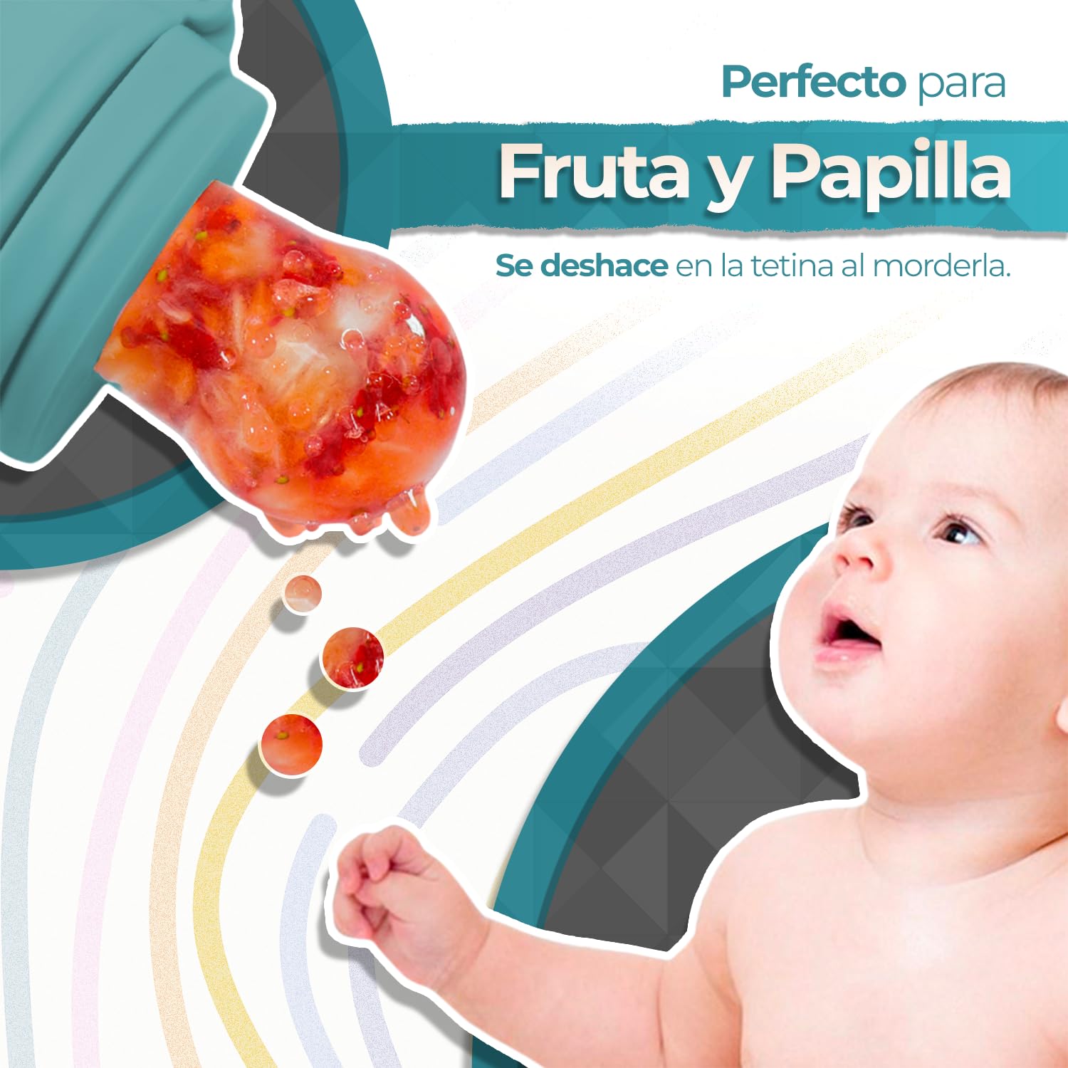 Chupón Para Fruta Y Papilla con Seguro Y Tapa Dibujos Animados, Libre de BPA (AZUL)