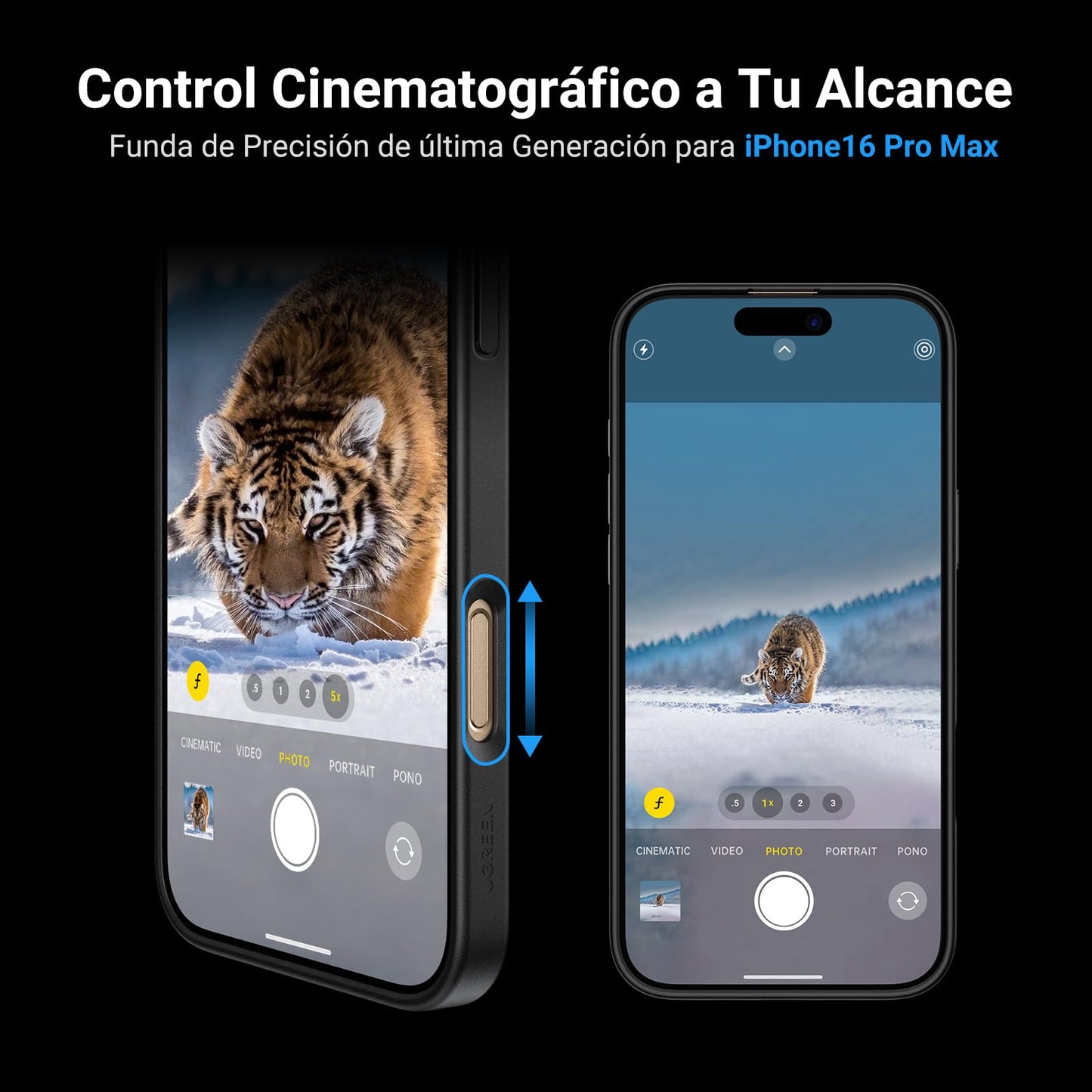Funda iPhone 16 Pro MAX UGREEN Negro Magnético Anti-Amarillo con Protección de Lente y Caídas