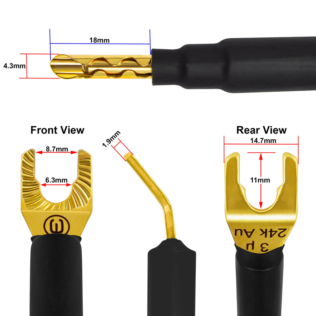 Cable de Altavoz WORLDS BEST CABLES Eminence Gold Plata y Tweed 8 Pies 8 AWG OFC Ultra Puro de Alta Fidelidad para Canal Central