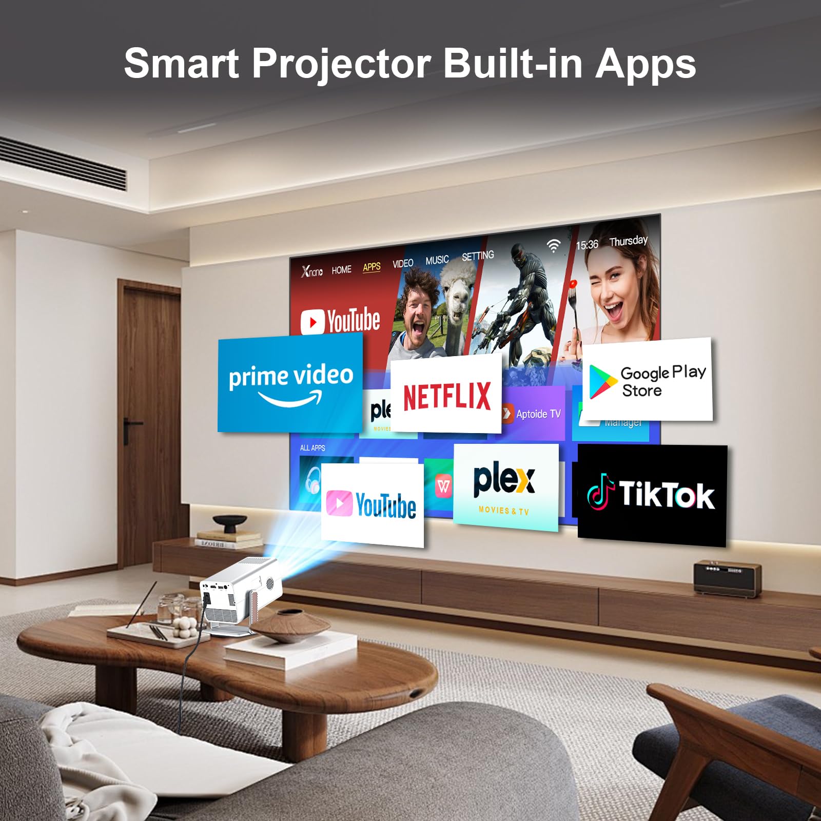 Proyector de Video XNANO Giratorio 270° Bluetooth 5.2 WiFi 6 HD 1080P con Control de Voz