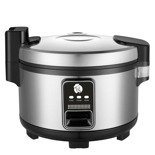 Arrocera comercial grande de 15 litros, 84 tazas cocidas, 32 tazas de arroz sin cocer, olla eléctrica y calentador de arroz, calentamiento automático, acero inoxidable con operación de un solo toque