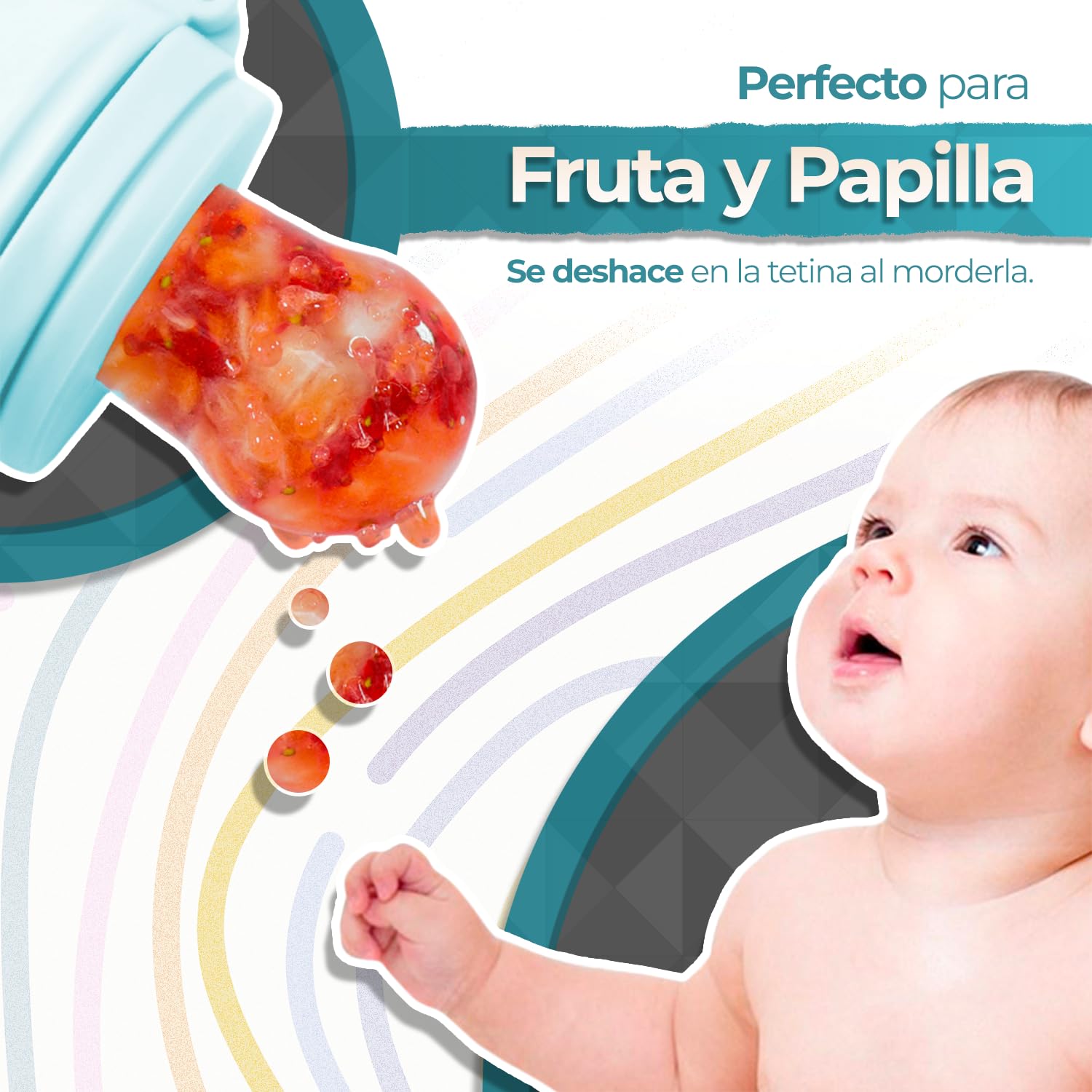 Chupón alimentador para frutas y papillas con seguro y tapa, 4 meses, dibujos animados (monkey azul)