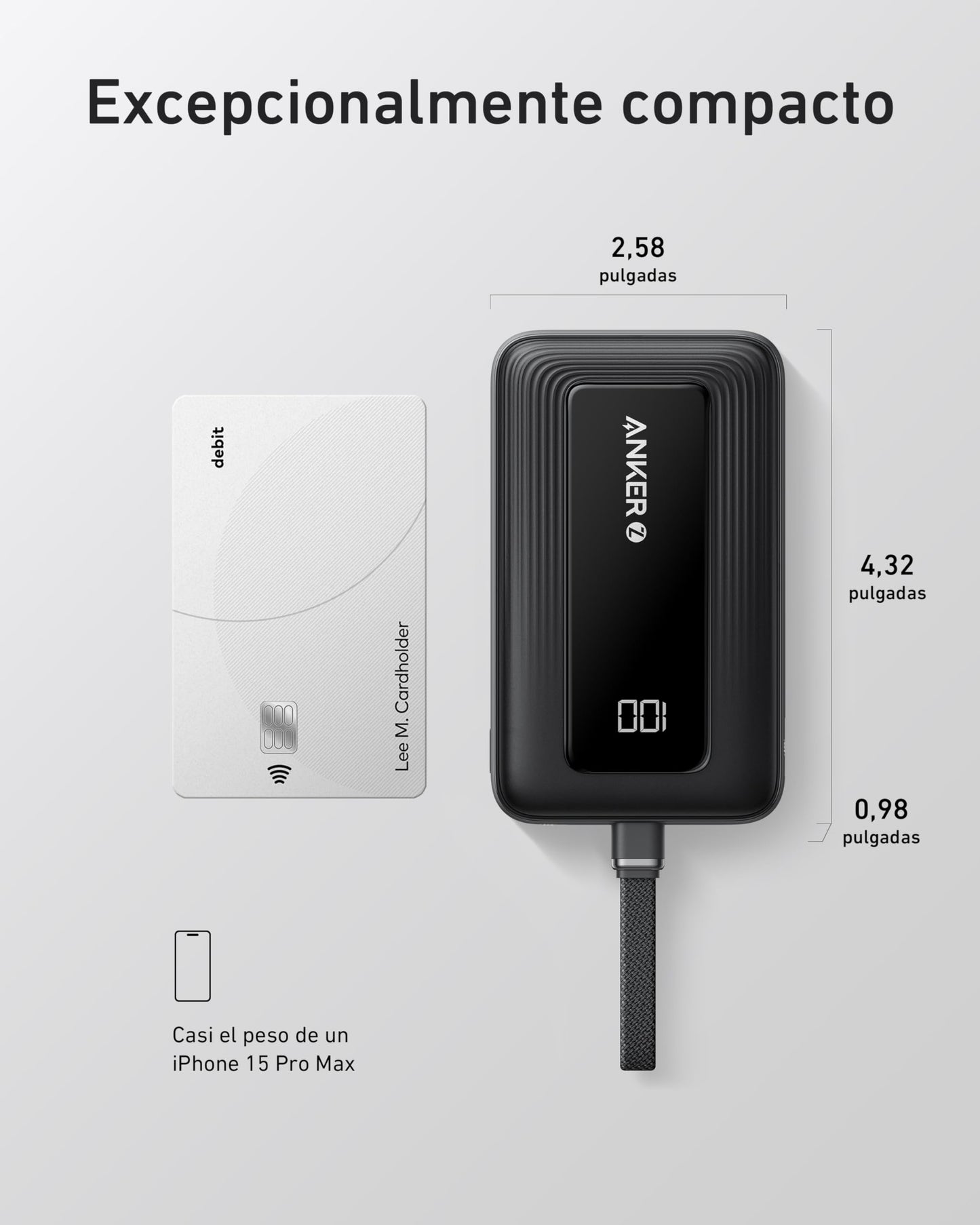 Power Bank Anker Zolo 10,000 mAh 30W con Cable USB C Integrado para iPhone, MacBook, Galaxy e iPad