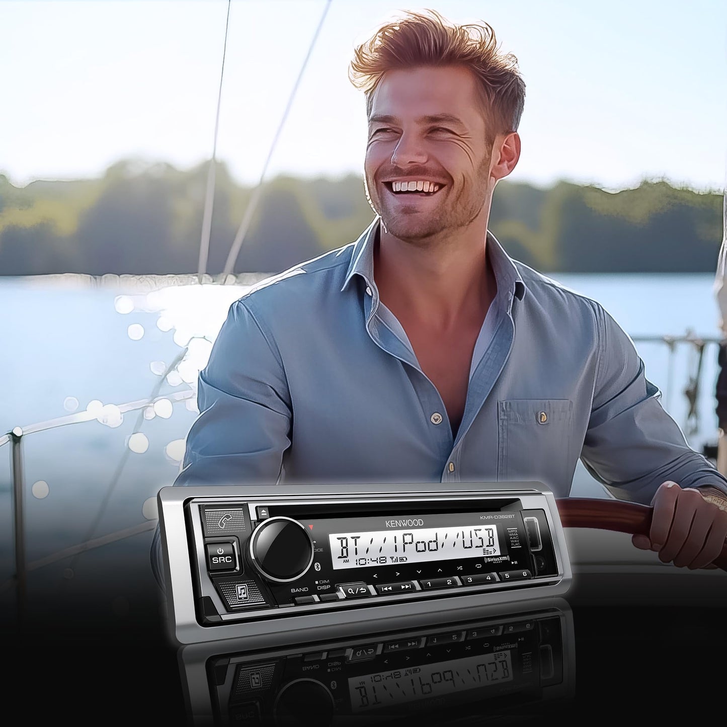 KENWOOD KMR-D382BT (50 W x 4 Ch) Unidad principal estéreo para coche/marino con Bluetooth, llamadas manos libres, reproductor de CD, USB, radio AM/FM, listo para SiriusXM, receptor de audio para todo