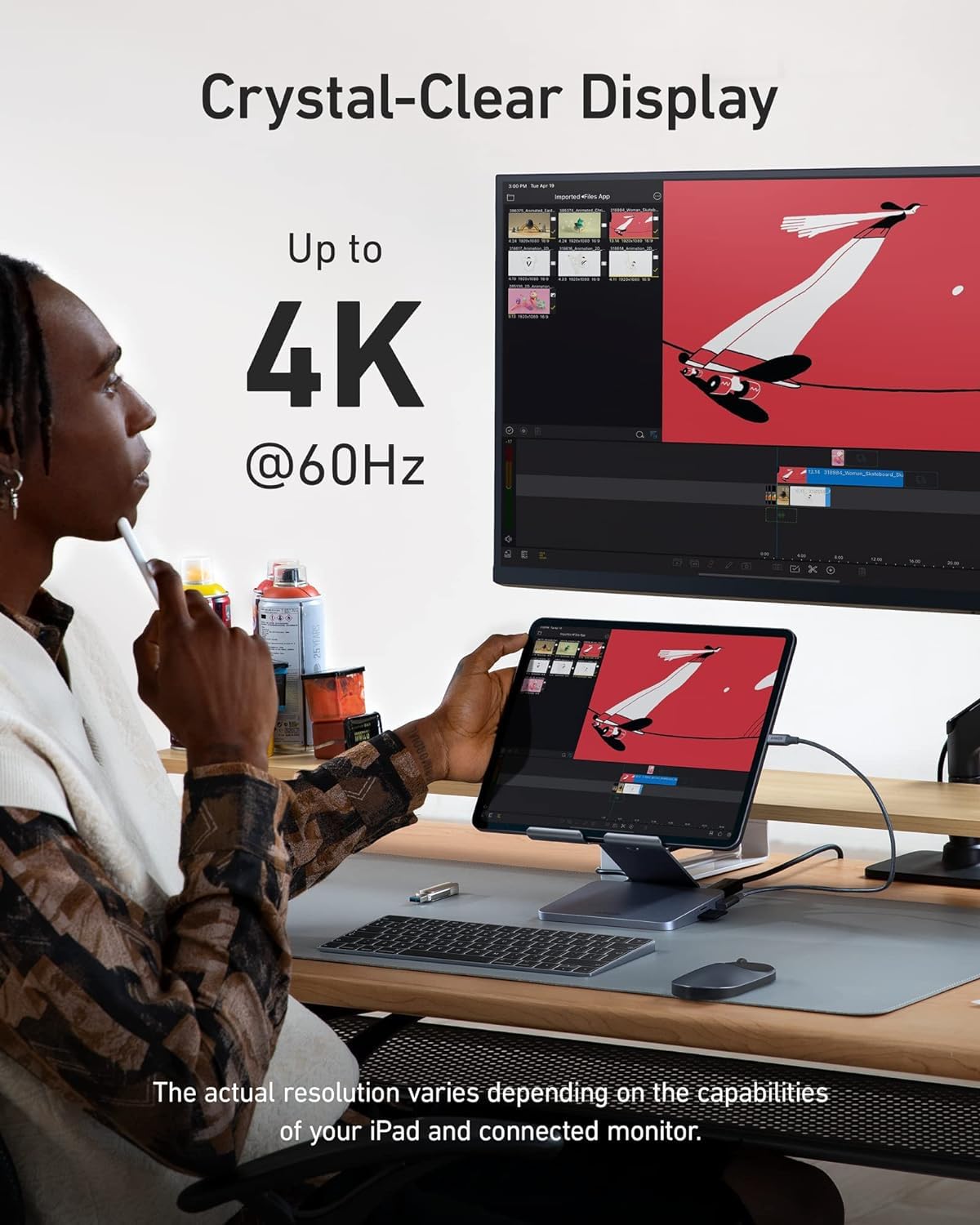 Hub USB-C 8 en 1 Anker Plateado con Soporte Plegable para iPad Pro 5ª Generación