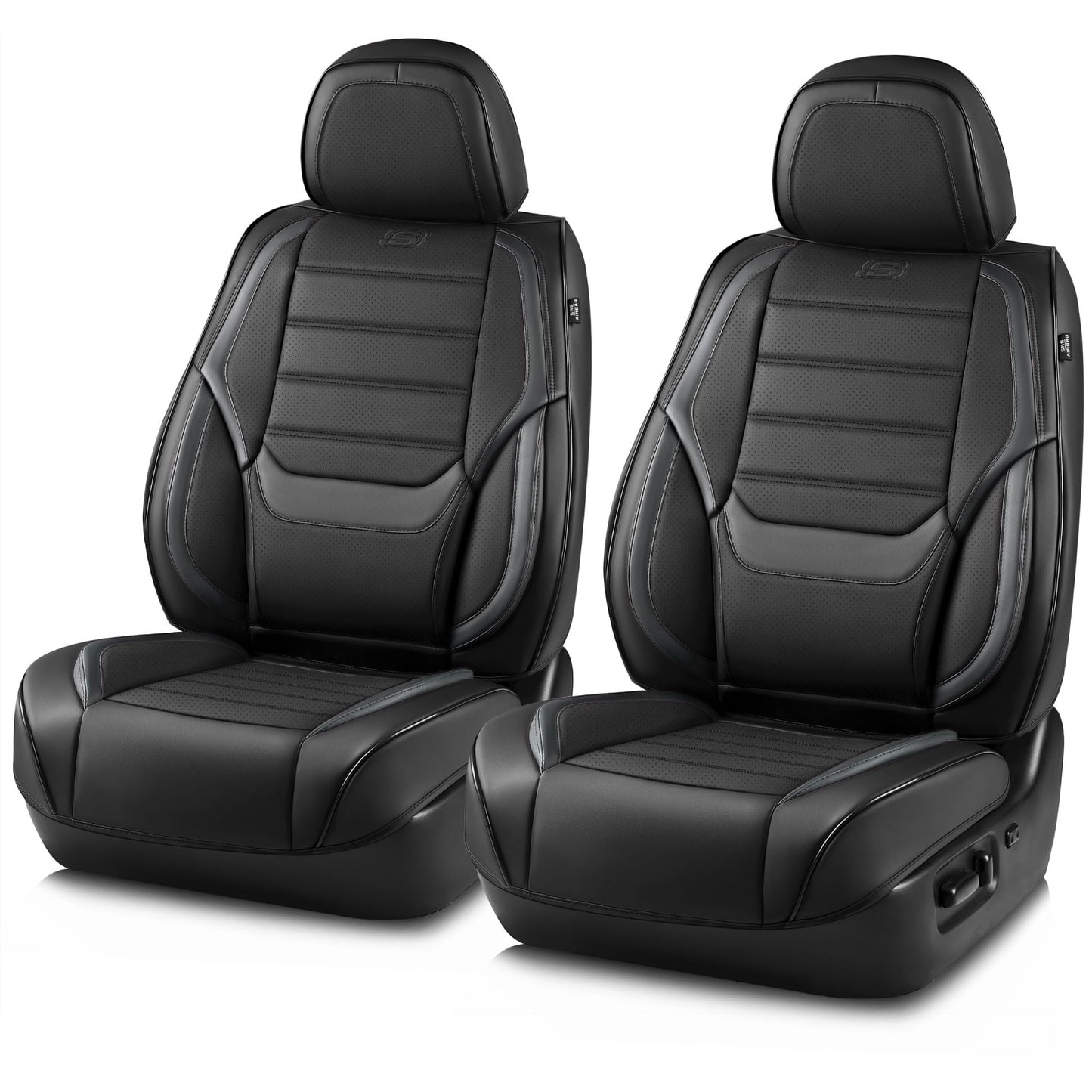 Skechers MAX Cushioning - Fundas de asiento de coche, fundas de asiento de coche de cuero y espuma viscoelástica, impermeable, protector de asientos de coche, asientos delanteros, cojín de asiento de