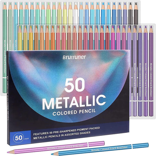 Lapices de Colores Metálico Profesional, 50 Lápices de Colores para Colorear Dibujo Esbozos, Núcleo blando, Numerados, uego de Lápices Para Colorear Para Artistas