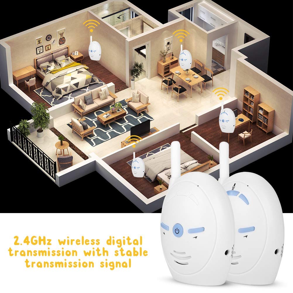 Bewinner Digital Audio Baby Monitor, 2.4GHz Inalámbrico Nanny Intercomunicador electrónico Monitor, Soporte de conversación bidireccional y monitoreo de Audio, Plug and Play, Monitor de Audio Rango