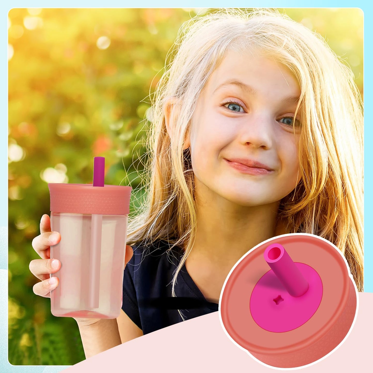 PHULWEL - Paquete de 2 tapas de repuesto para Owala Kids - Vaso aislante de 12 onzas y 15 onzas, tapa resistente a derrames con 4 popotes flexibles, sin BPA, apto para lavaplatos, accesorios para