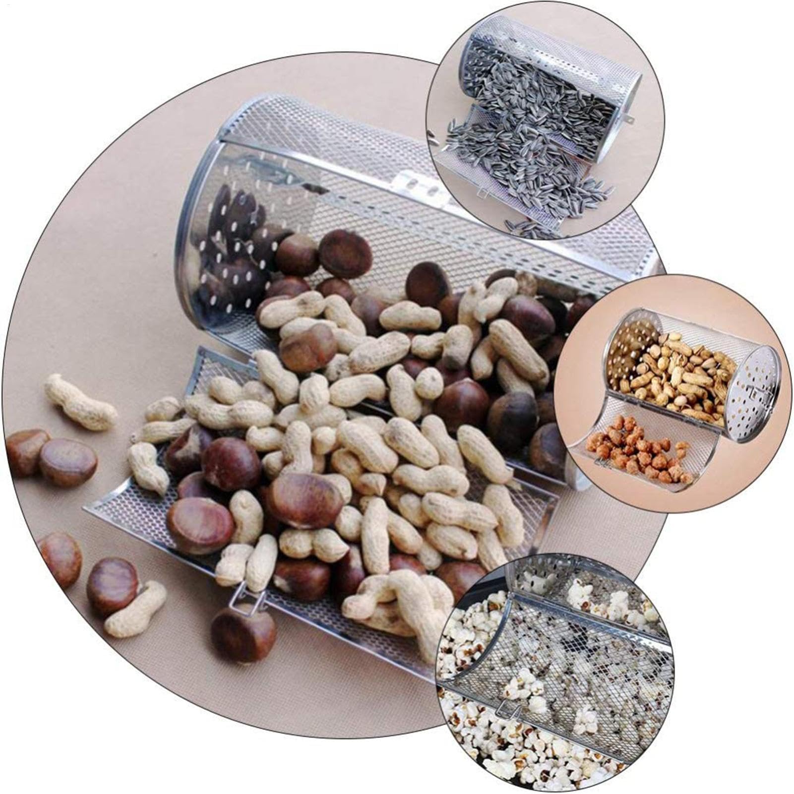 Cesta giratoria de acero inoxidable para horno de tambor | Cesta multifuncional para asar al horno, hornear, hornear, cacahuetes, nueces secas, granos de café, barbacoa