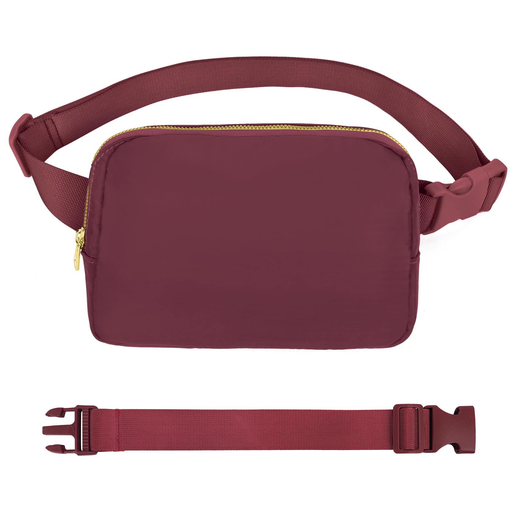 VOROLO Riñonera para mujeres y hombres con correa ajustable, Rojo vino con cuerda, 1 paquete con cuerda