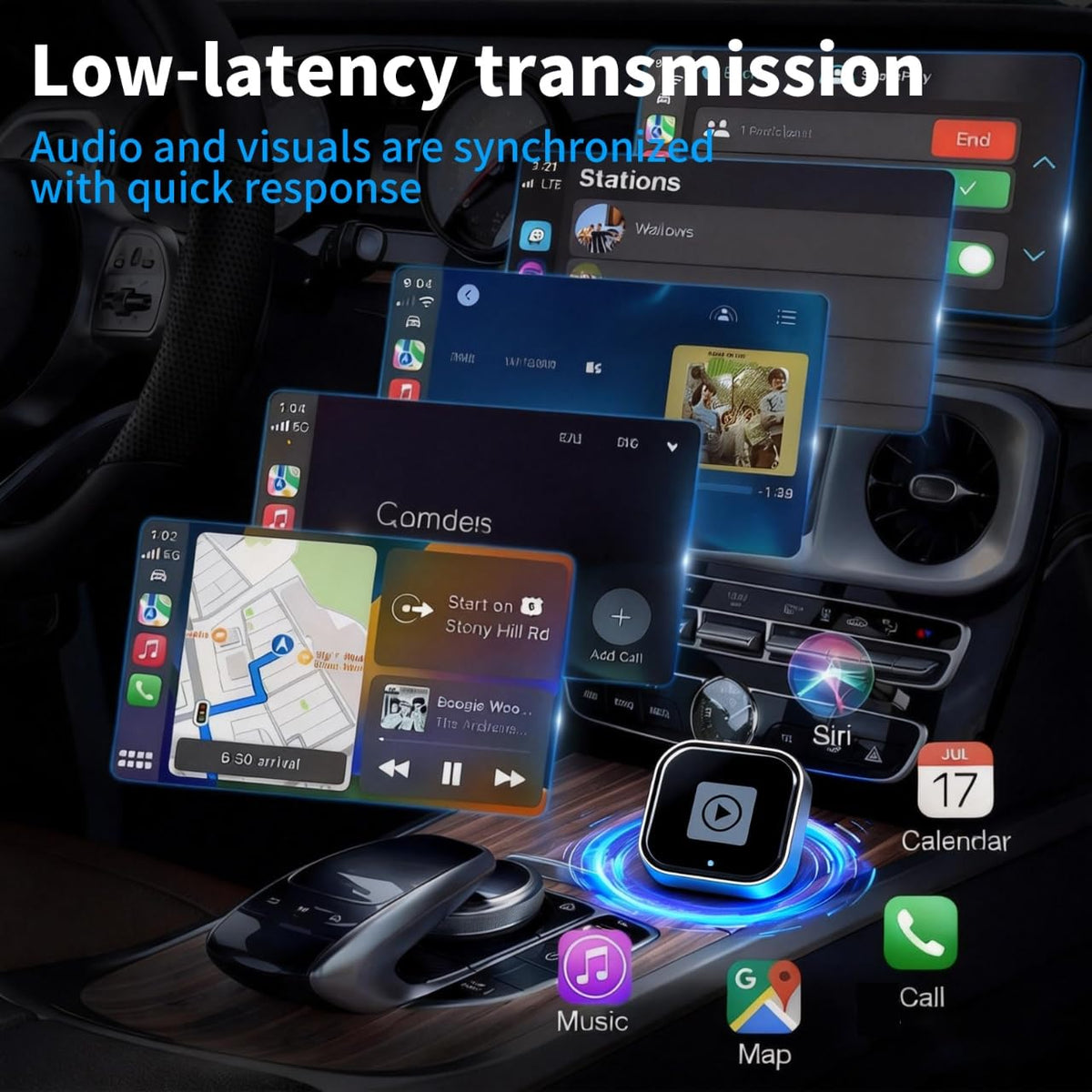 Adaptador Automático Inalámbrico CarPlay y Android 2 en 1 con Convertidor USB USB-C Doble Banda 5 GHz
