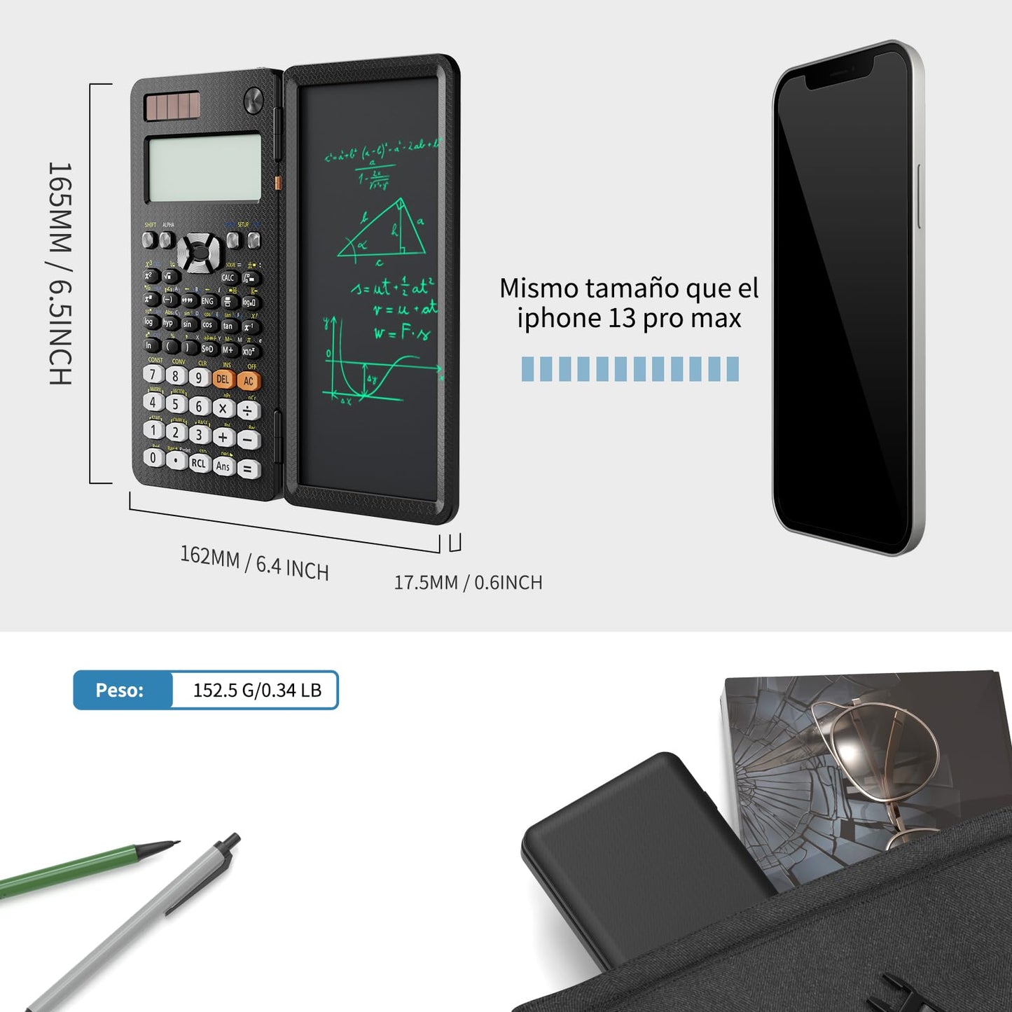 Calculadora Científica ROATEE Multivista 4 Líneas con Tablet de Escritura LCD Borrable Energía Solar para Escuelas y Empresas