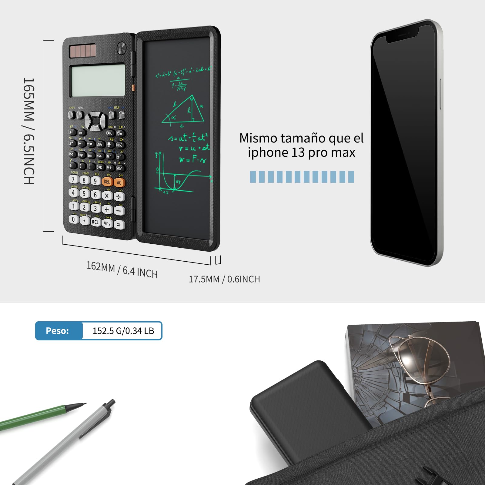 Calculadora Científica ROATEE Multivista 4 Líneas con Tablet de Escritura LCD Borrable Energía Solar para Escuelas y Empresas