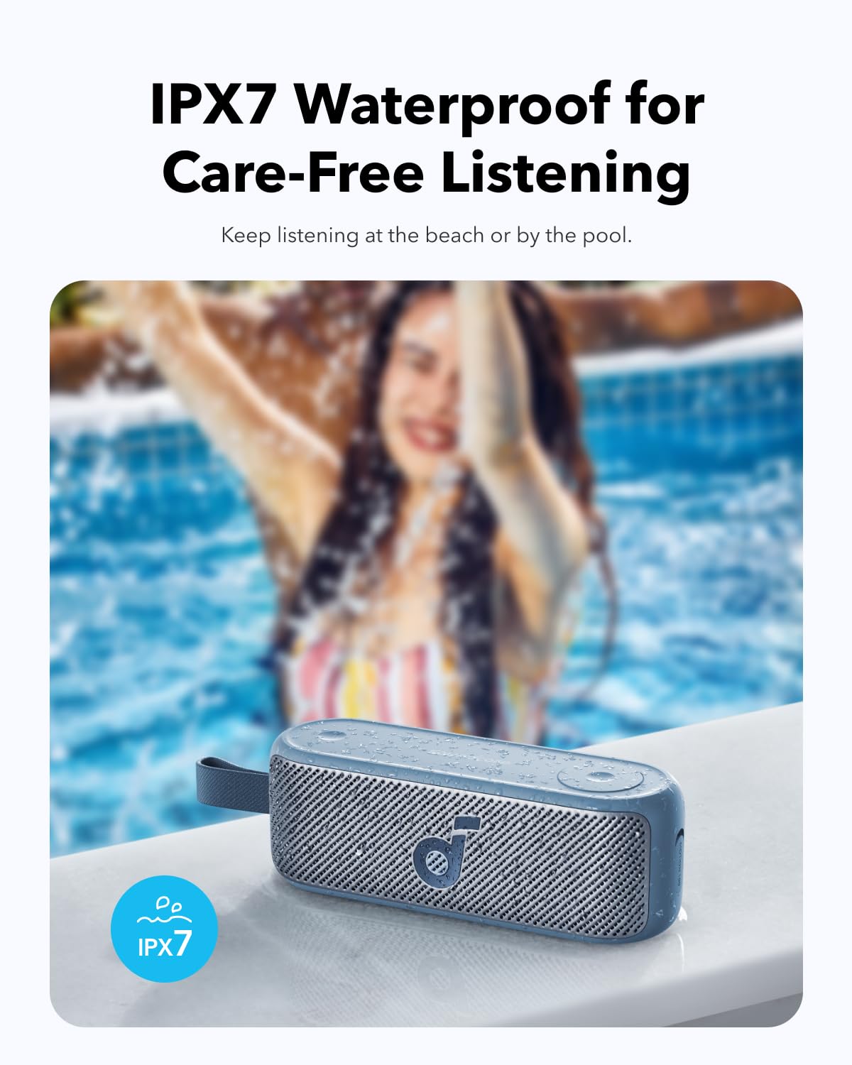 Soundcore by Anker Motion100 Bocinas Portátiles Bluetooth Hi-Res, Controladores de Rango Completo, Graves Impactantes, Ecualizador Personalizable, IPX7, Ideal para Exteriores