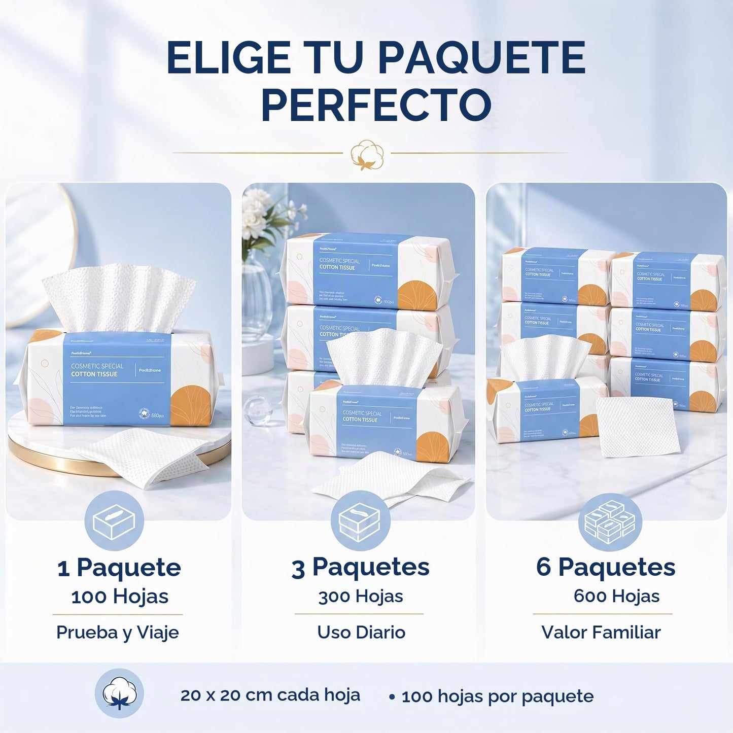 PoeticEHome Paquete de 6 toallitas suaves en seco, 100% algodón, toallas de limpieza facial sin pelusas, desechables, extra gruesas, uso seco y húmedo para piel sensible, eliminación de maquillaje, limpieza de superficies (600 unidades)