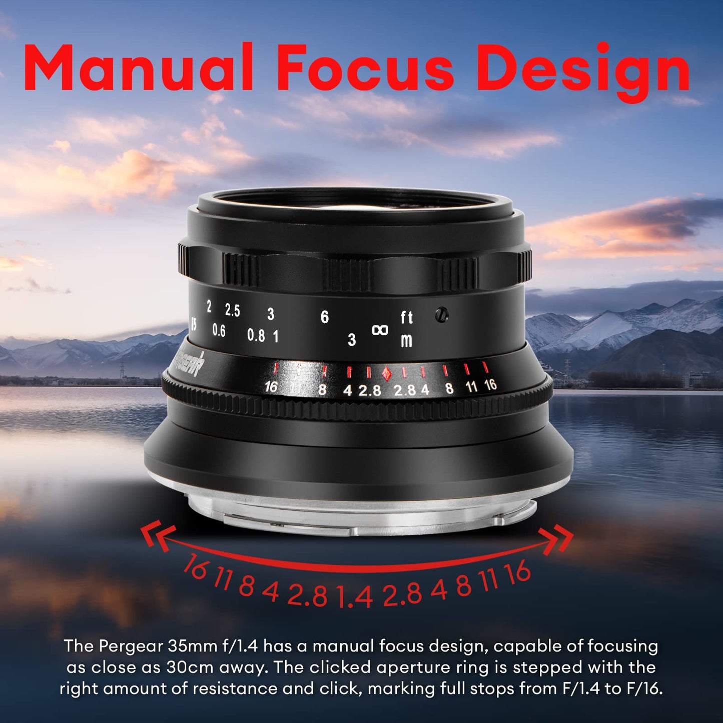 PERGEAR - Lente de Enfoque Manual de fotograma Completo F1.4 de 35 mm, Compatible con cámaras Sony E-Mount A7 A7II A7III A7R A7RII A7RIII A7RIV A7S A7SII A7SIII A9 A7C A6400 A6600 A6100 A6500 A63000