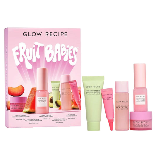 Glow Recipe- Kit de cuidado de la piel Fruit Babies: set de regalo con limpiador facial con ceramidas + tónico con BHA + crema para ojos con vitamina C