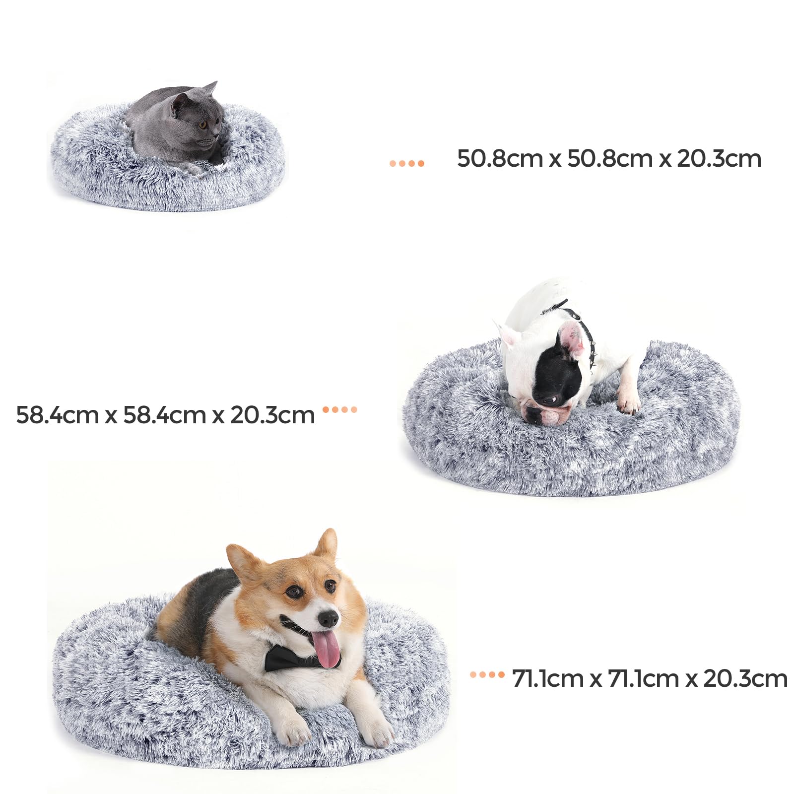 Feandrea Cama de Perros, Cama para Mascotas, Diámetro de 50 cm, Cojín Central Extraíble y Lavable, Alfombra de Felpa, Gris Ombré MPGW037G01