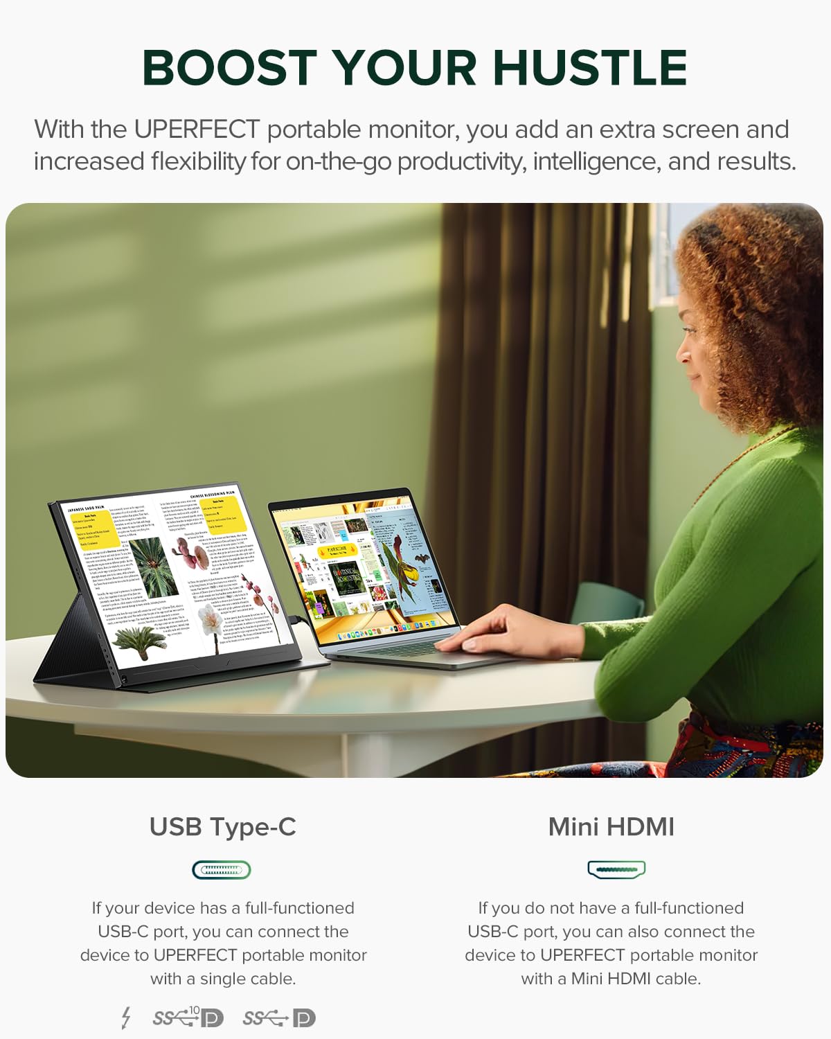 UPERFECT Monitor portátil QLED de 2.5 K, monitor portátil QHD de 16 pulgadas, 2560 x 1600, HDR FreeSync para portátil con VESA y funda inteligente para cuidado de los ojos mate, segunda visualización