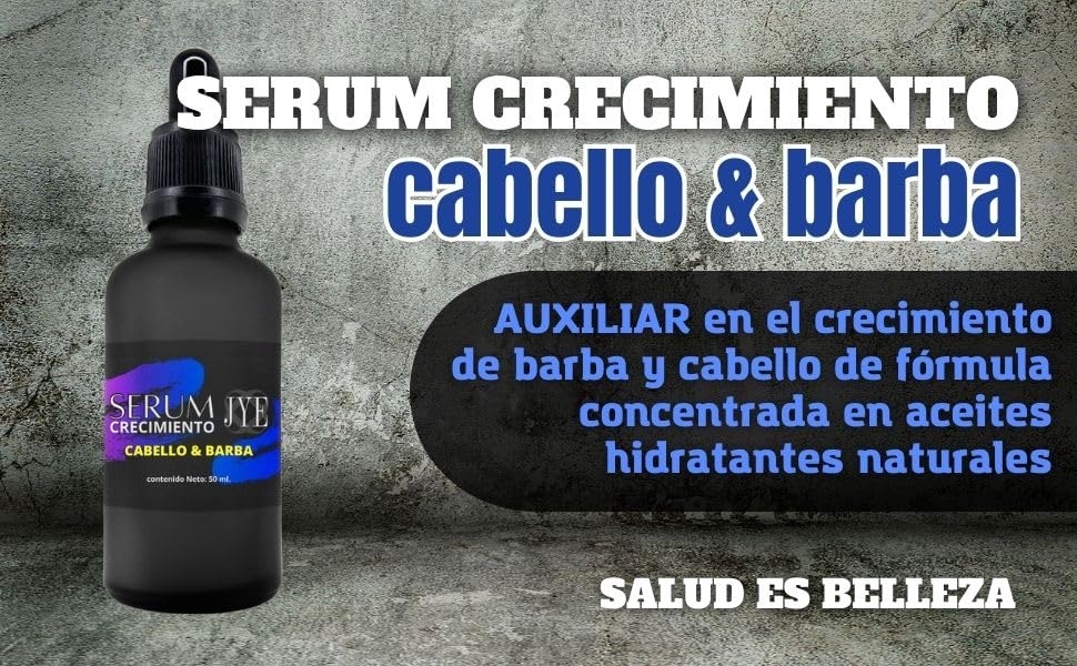 Serum JYE Orgánico para Crecimiento de Barba y Cabello, Kit de 3 Botellas de 50 ml