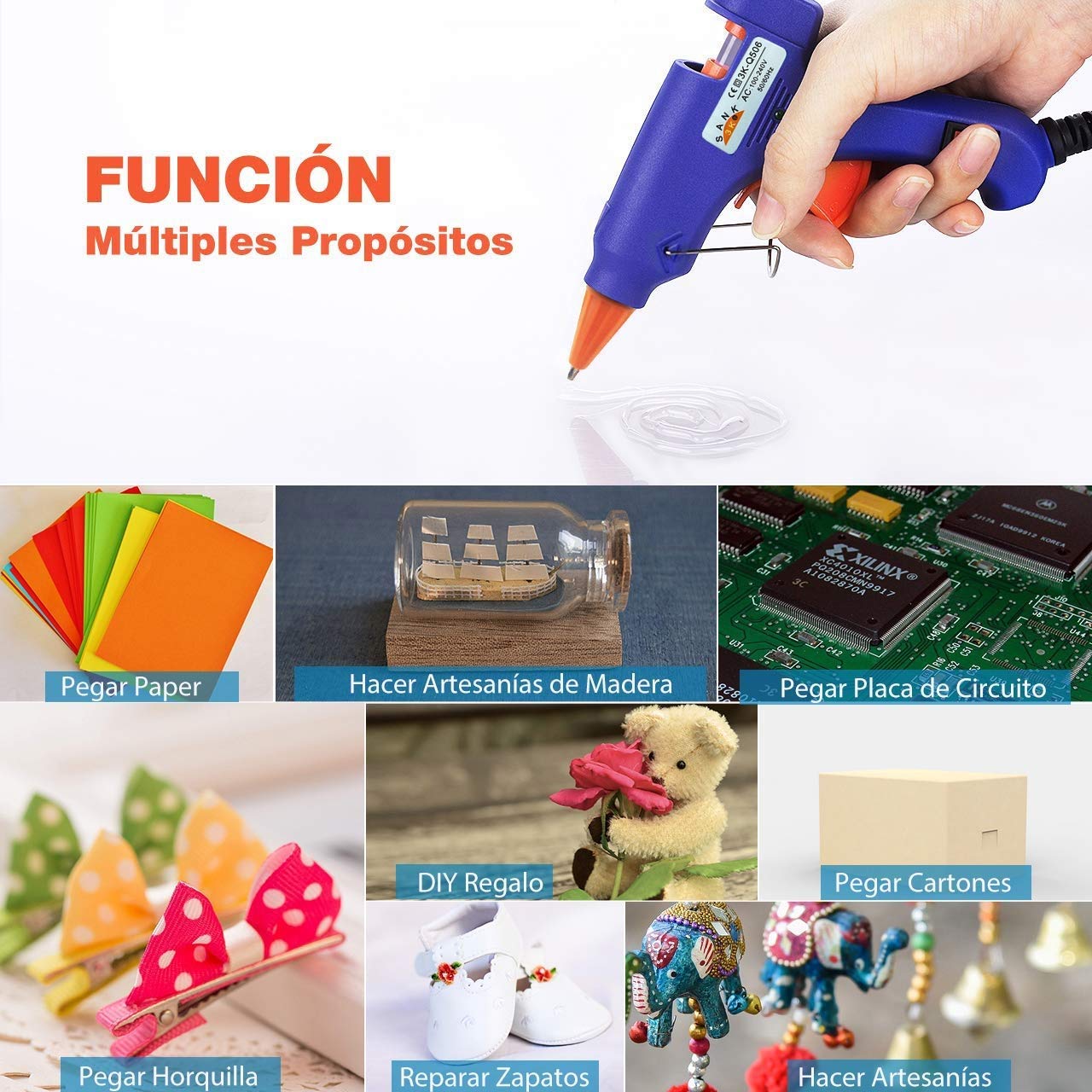 Pistola Mini Sojitas Azul 50 Barras Pegamento Caliente para Bricolaje