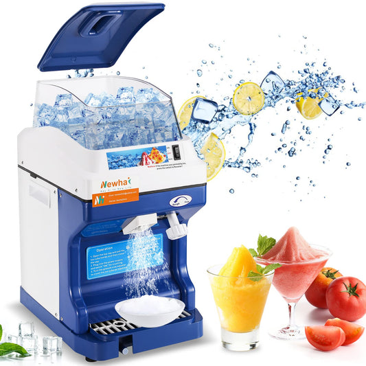 Newhai Máquina de afeitar de hielo comercial trituradora de hielo eléctrica afeitada de 300 W, máquina automática de cono de nieve de 1400 rpm, grosor ajustable, máquina de afeitar de hielo de 444 libras/H