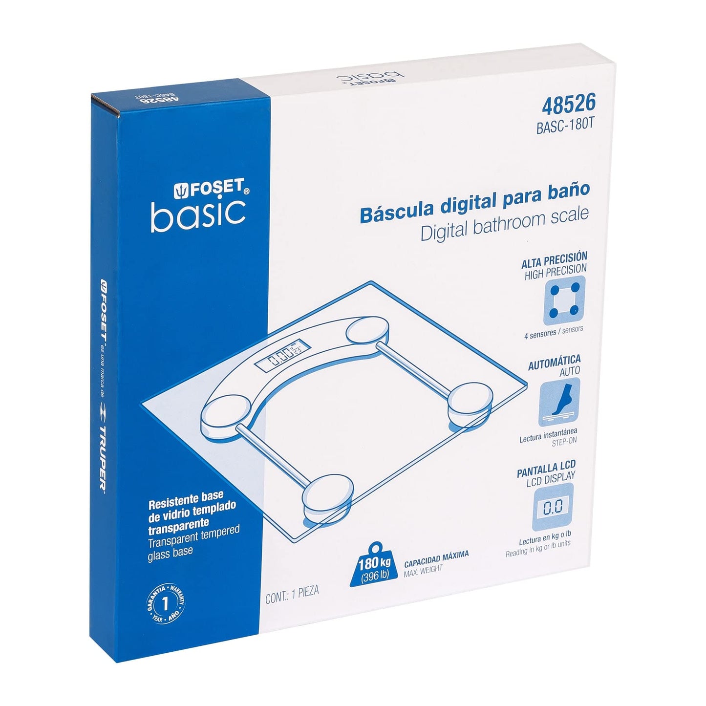 Foset Basic BASC-180T, Báscula digital 180kg para baño