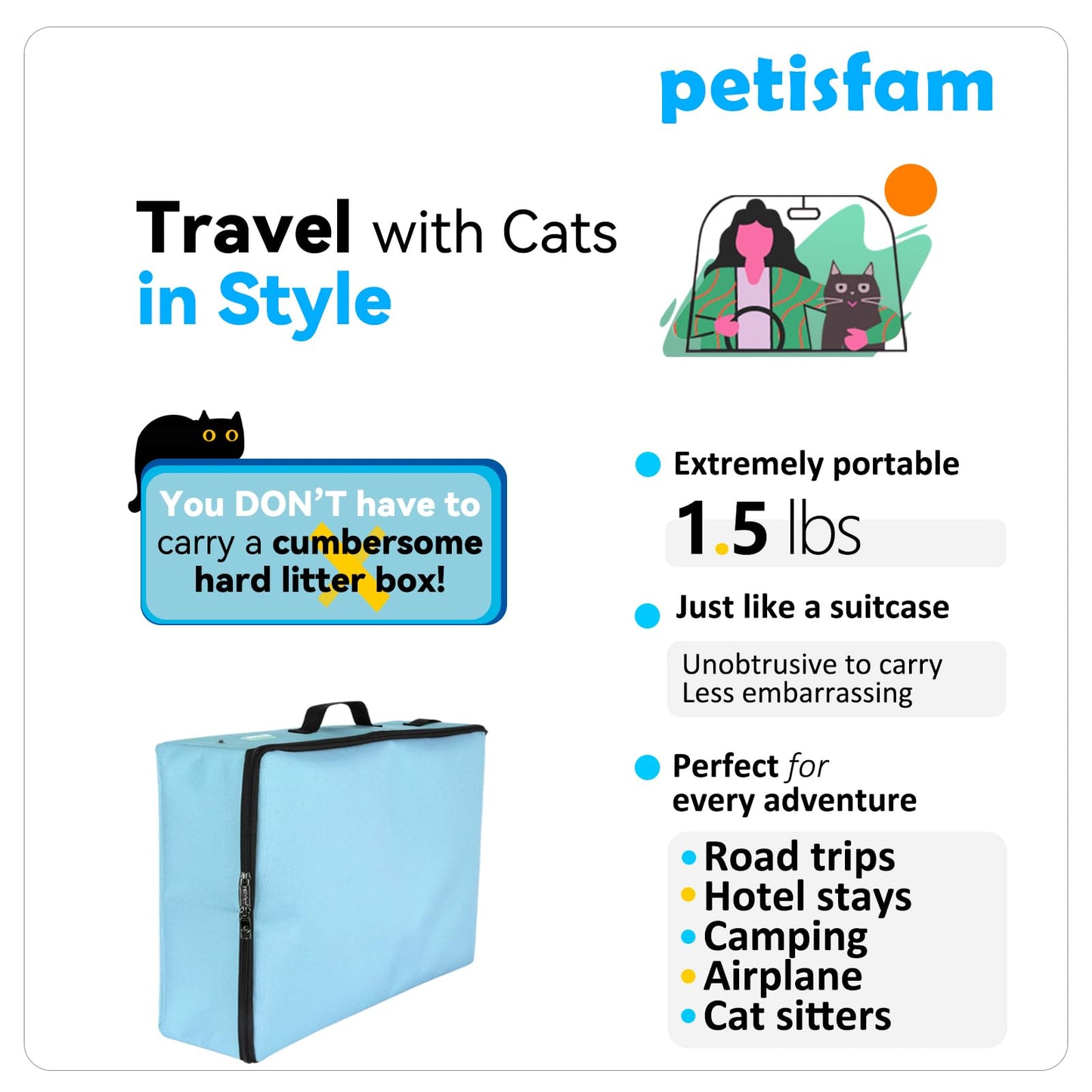Caja de arena portátil para gatos para un fácil viaje con gatos medianos, grandes o múltiples, fácil de llevar, resistente, plegable para un fácil almacenamiento