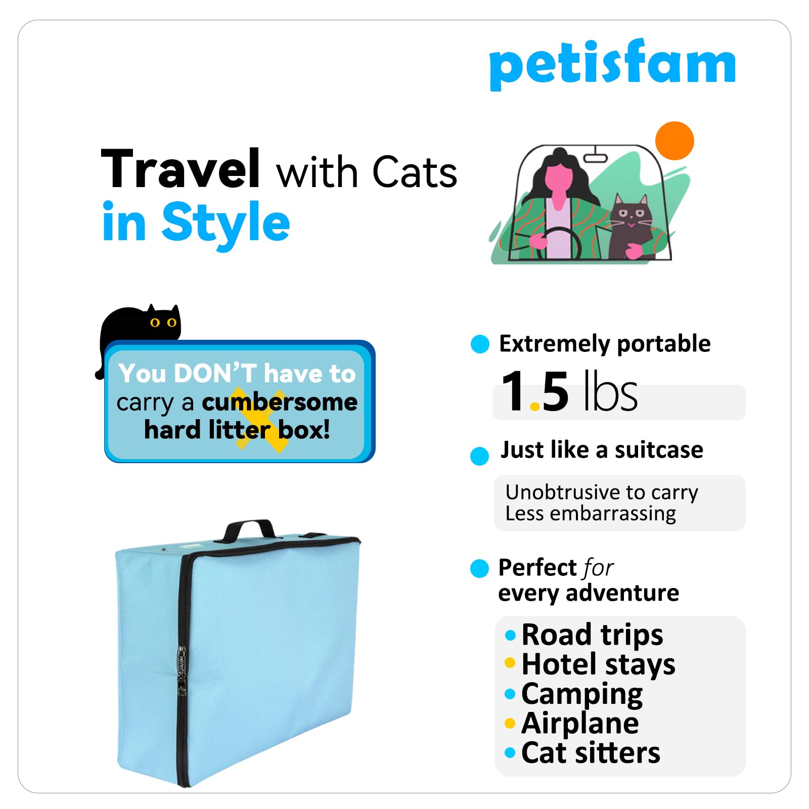 Caja de arena portátil para gatos para un fácil viaje con gatos medianos, grandes o múltiples, fácil de llevar, resistente, plegable para un fácil almacenamiento