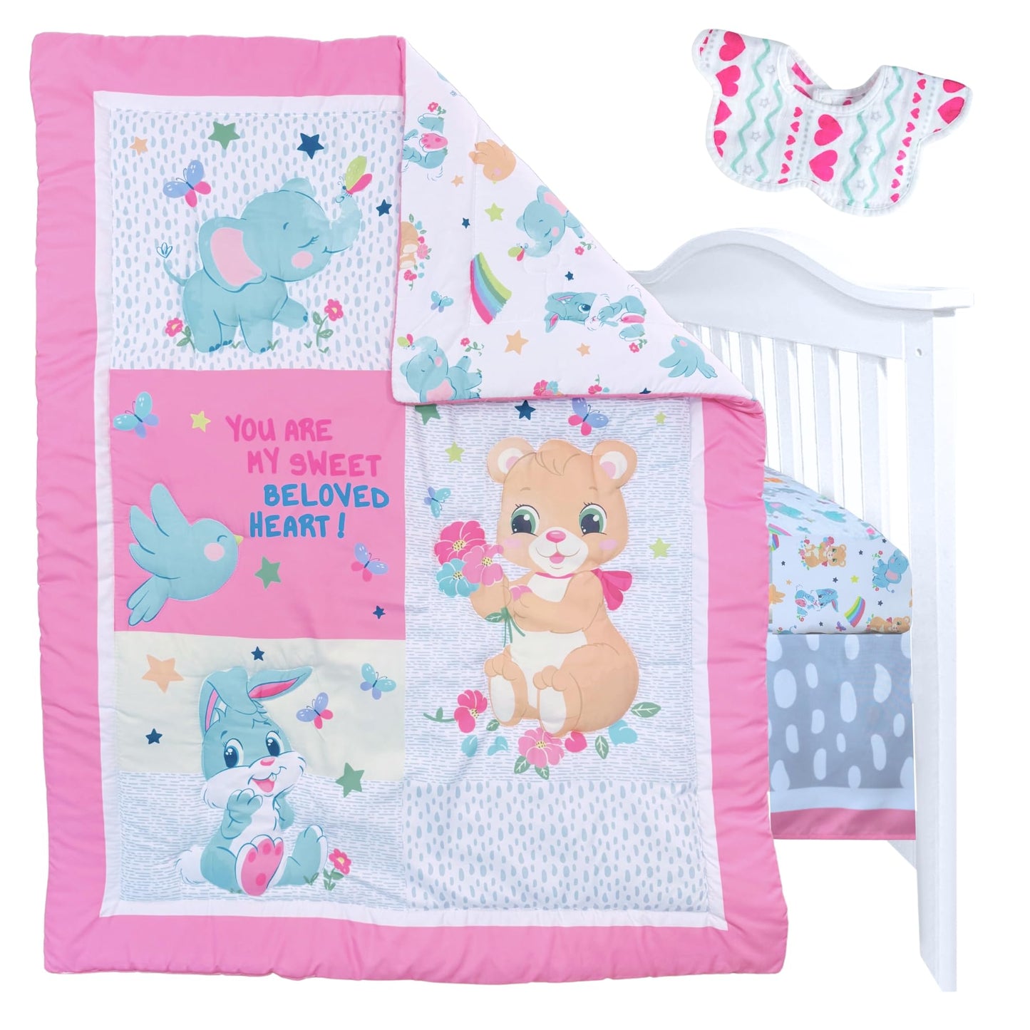 TrenD'Lay - Juego de ropa de cama para cuna de bebé y niña, juego de edredón de cuna para niñas, juego de cama de bebé, juego de cama de cuna para niña.