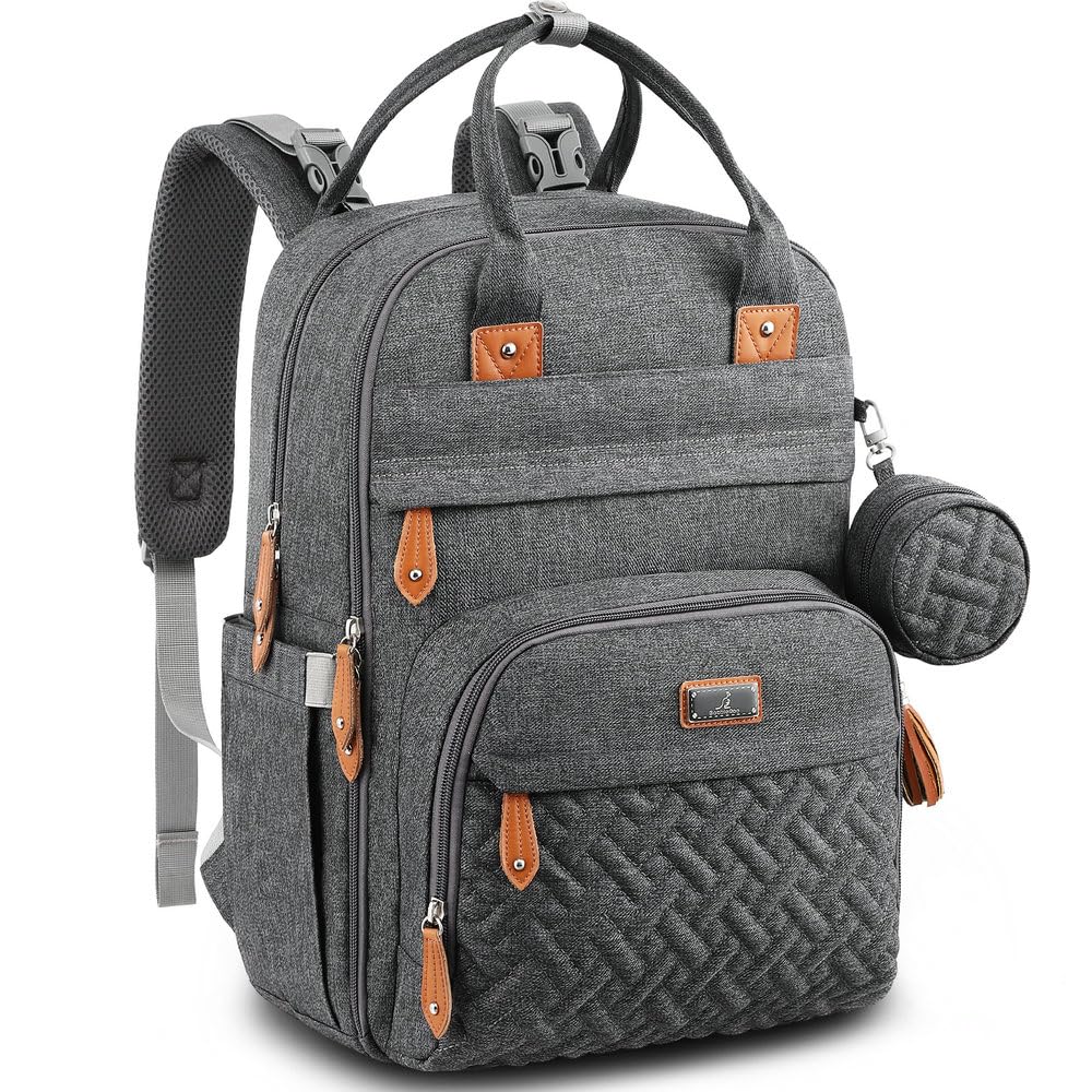 BabbleRoo - Mochila para pañales, multifuncional, impermeable, bolsa de pañales para bebé, con cambiador, correas para carriola y funda para chupete, unisex, gris oscuro