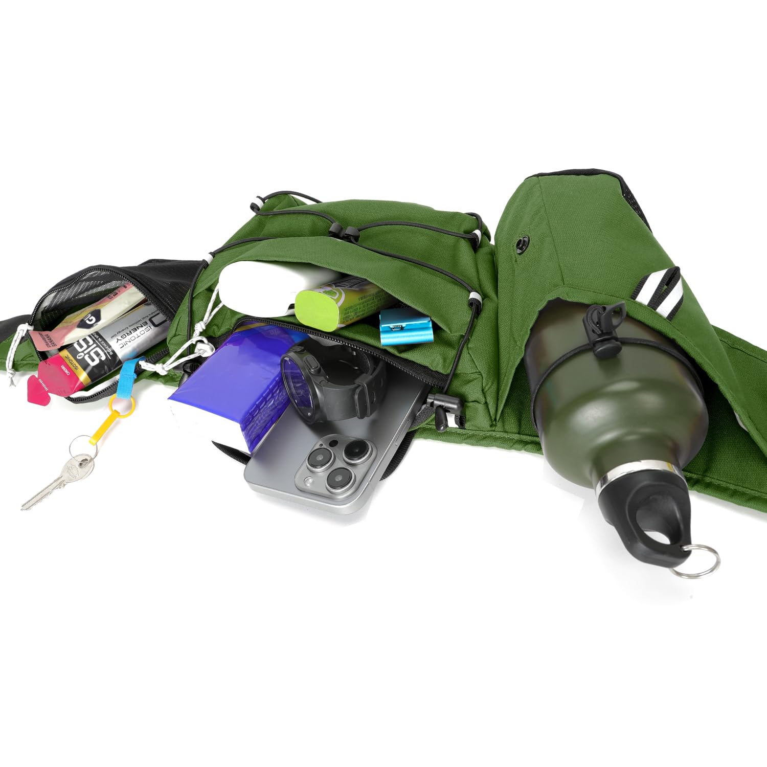 INOXTO - Riñonera delgada para correr para mujeres y hombres, paquete de cintura deportiva para correr, caminar, ciclismo, senderismo, correr, reflectante, para todos los teléfonos (Gary), Verde