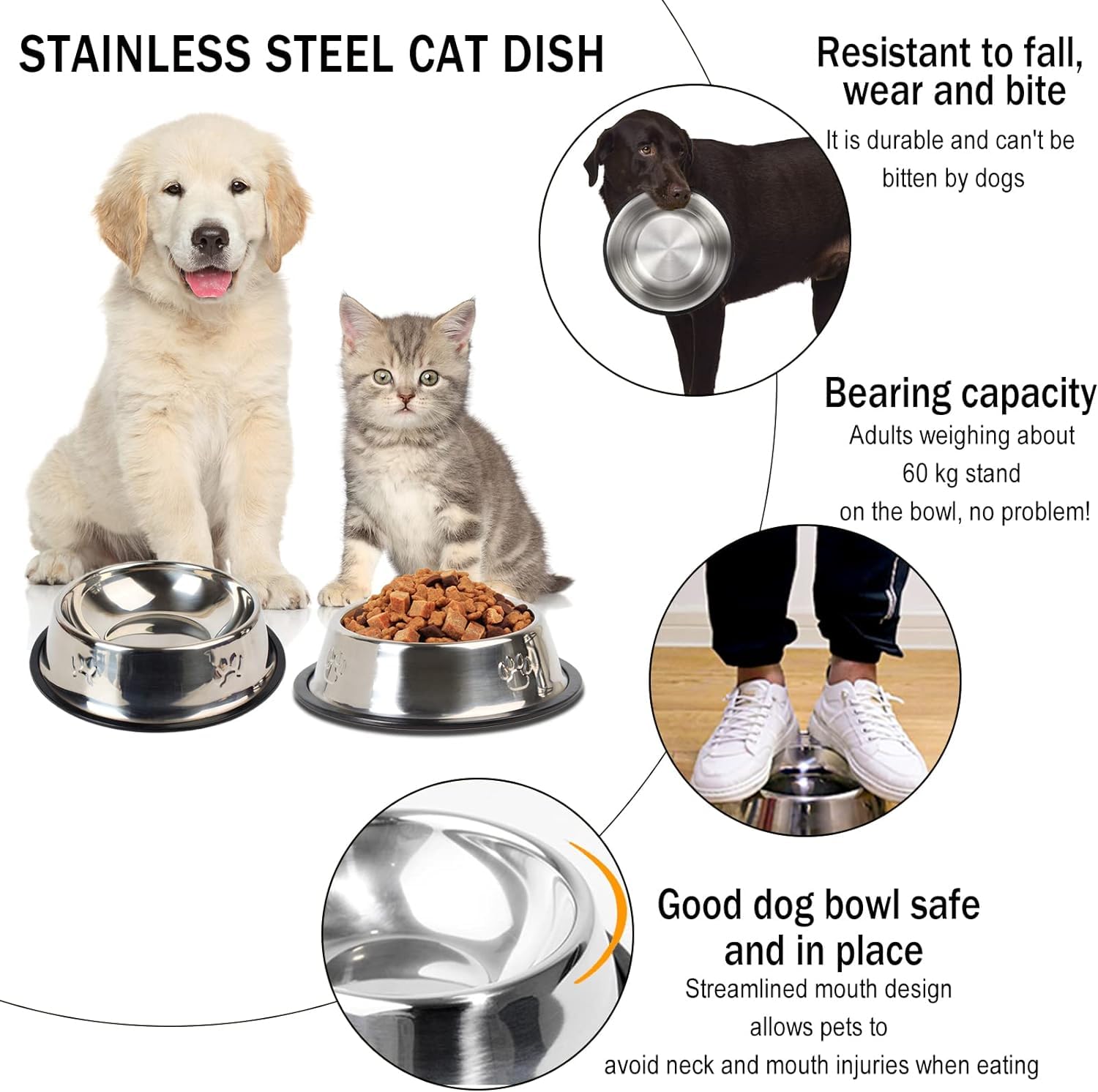 Plato para Mascotas XINYUICEAN Acero Inoxidable Apilable y Antideslizante para Perros y Gatos