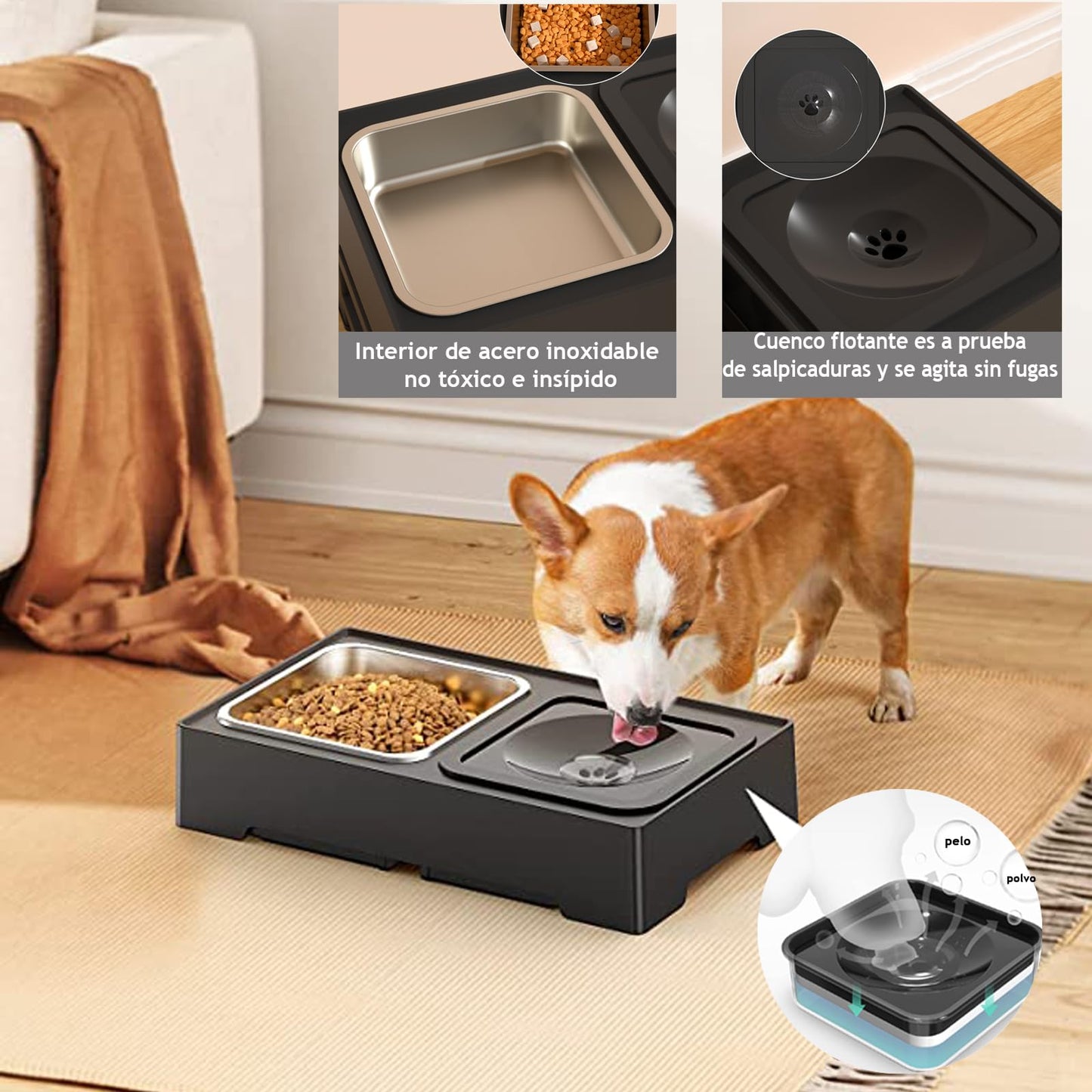 LGNATIUS Cuencos elevados para Perro,Cuencos elevados para Perros Grandes,4 Alturas Ajustables,Plegable,Cuenco de Acero Inoxidable para Agua y Comida,Apto para Perros Grandes, medianos y pequeños.