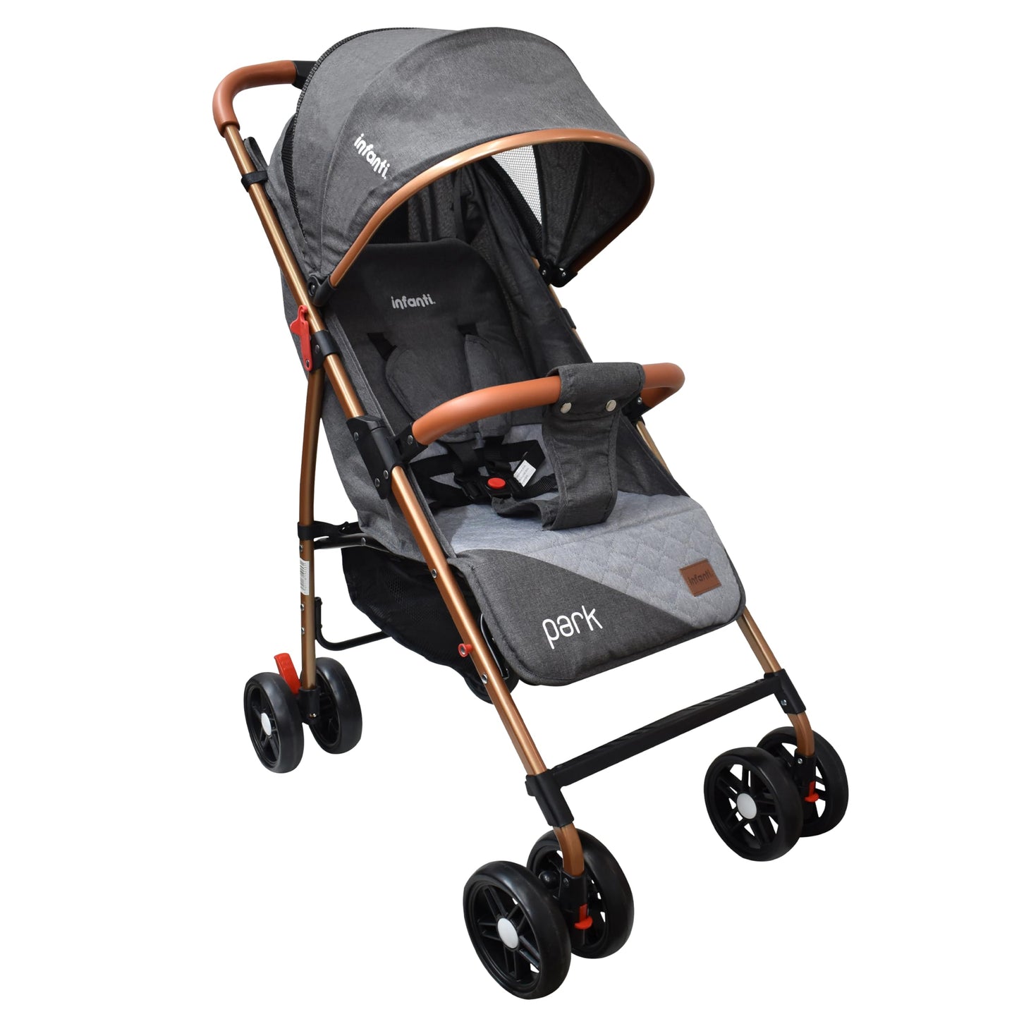 INFANTI | Carriola para Bebe PARK | Carreola con Portabebé - Carriola de Viaje - Carrito para Bebe | Cosas para Bebes 6 Meses hasta 15 kg - Compacta y Plegable | con Barra de Seguridad Desmontable (Gris)