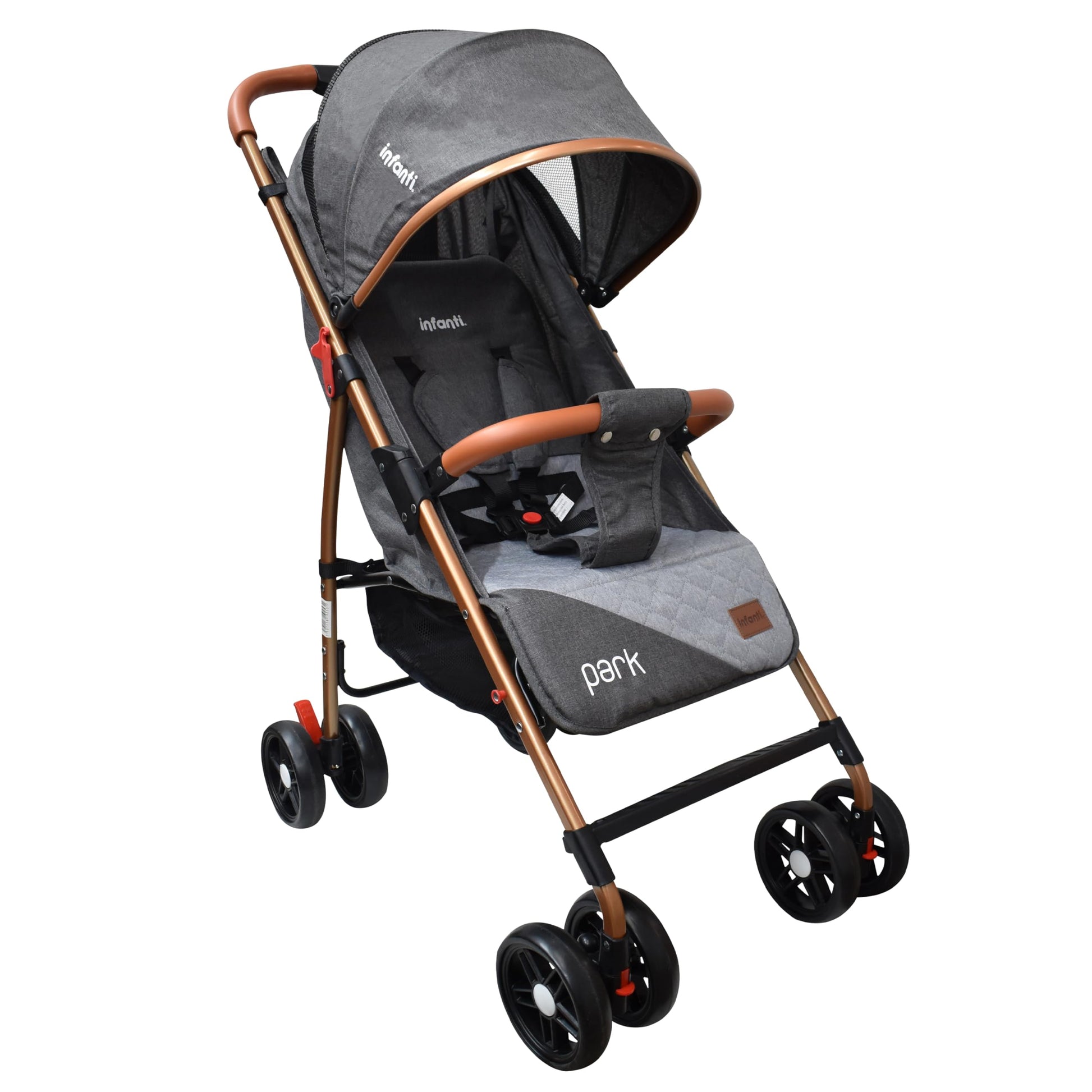 INFANTI | Carriola para Bebe PARK | Carreola con Portabebé - Carriola de Viaje - Carrito para Bebe | Cosas para Bebes 6 Meses hasta 15 kg - Compacta y Plegable | con Barra de Seguridad Desmontable (Gris)