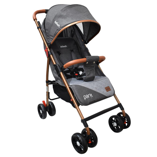 INFANTI | Carriola para Bebe PARK | Carreola con Portabebé - Carriola de Viaje - Carrito para Bebe | Cosas para Bebes 6 Meses hasta 15 kg - Compacta y Plegable | con Barra de Seguridad Desmontable (Gris)