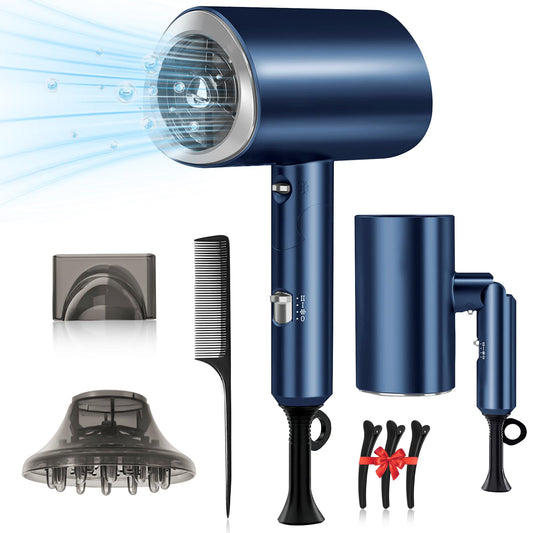 Secadora de Cabello,1800W Secadora para Cabello Profesional,3 Temperatura Ajustable,Ion Negativo,Secadora de Pelo Viaje Portatil y Plegable,Con Boquilla,Difusor,Peine y Pinza de Pelo,para Hogar,Salón