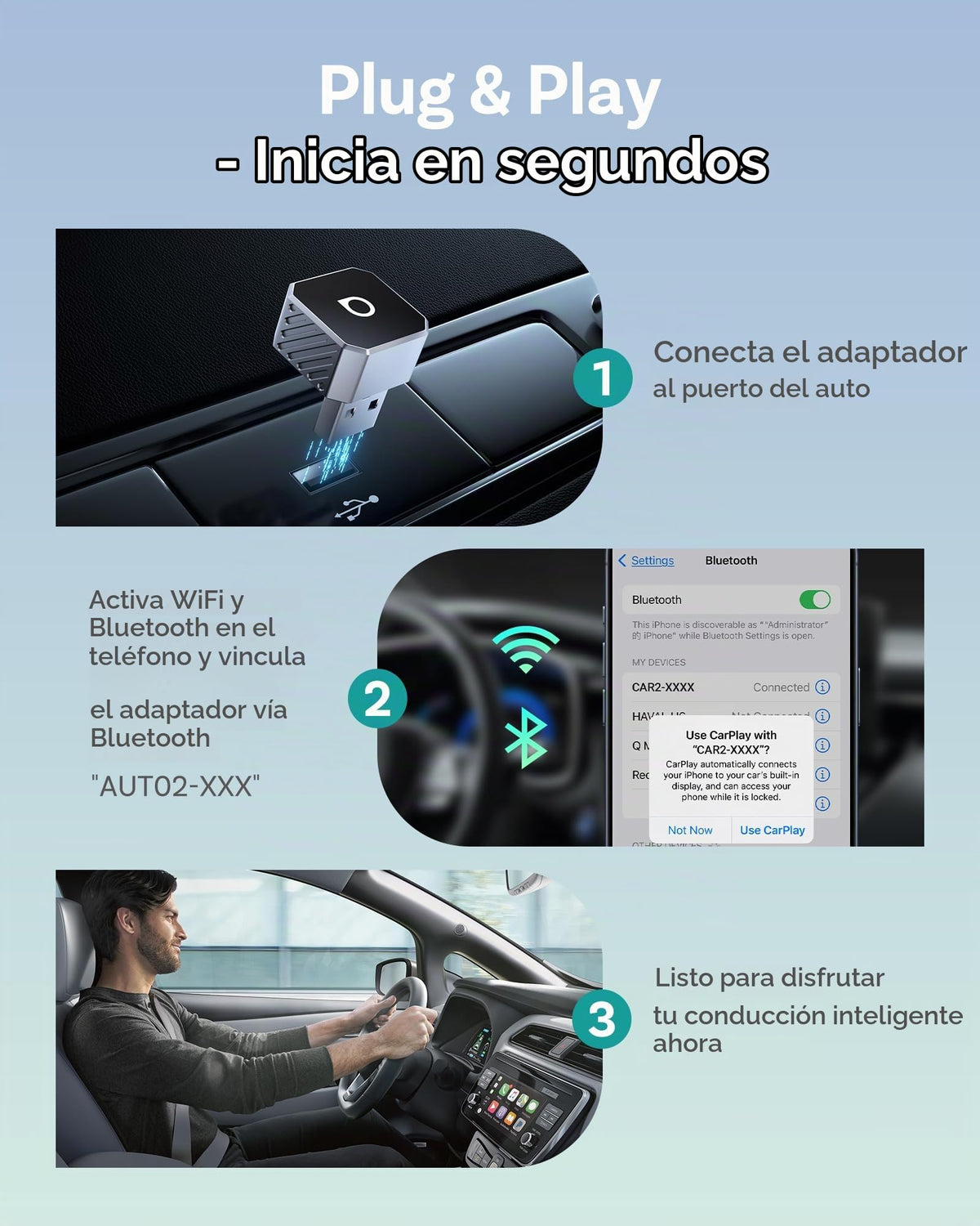Adaptador Inalámbrico OTTOCAST Mini Pot 2025 Blanco WiFi 5 GHz Plug & Play para iPhone y Android en Coches OEM para Hombre y Mujer