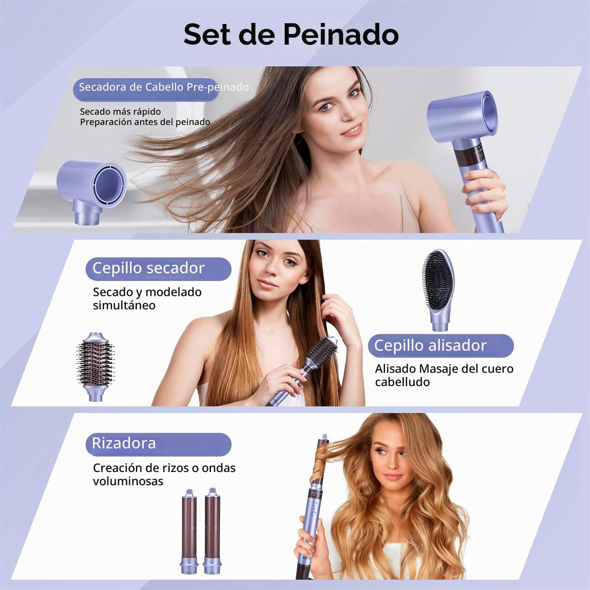 Estilizador De Aire Caliente AIKO PRO Negro Alta Velocidad Secado Rápido 5 en 1 para Mujer