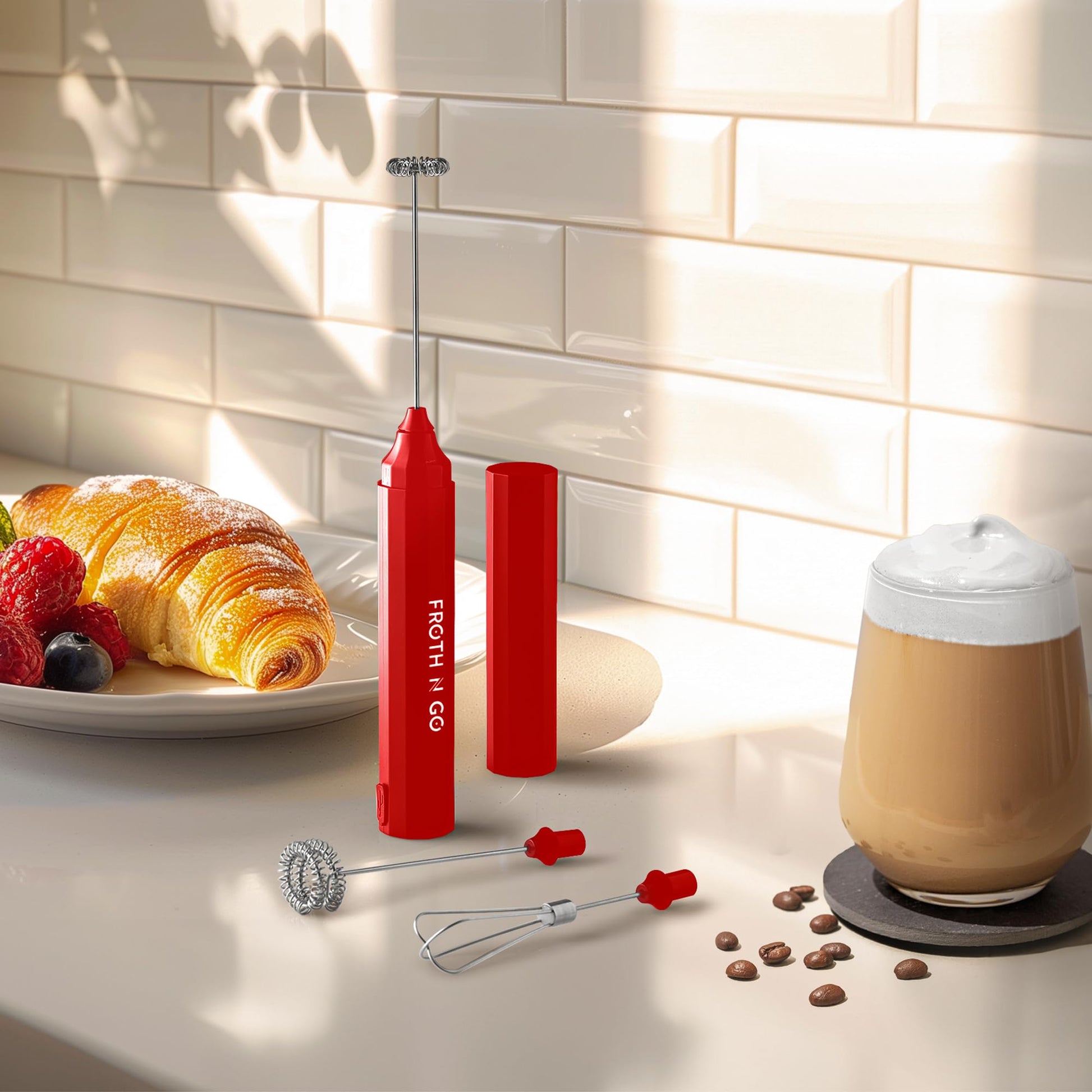 Espumador de Leche Zulay Rojo Recargable 3 en 1 con Funda y Cargador USB-C