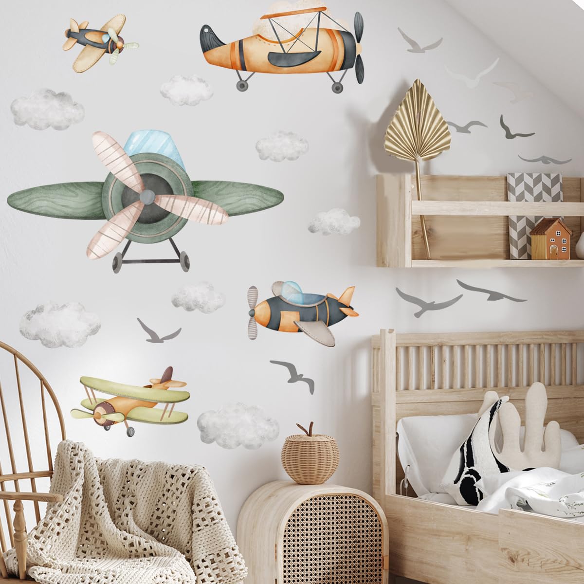 Calcomanía de pared de avión para niños, pelar y pegar, ideal para decoración de pared de jardín de infantes, niños, niñas, recámara