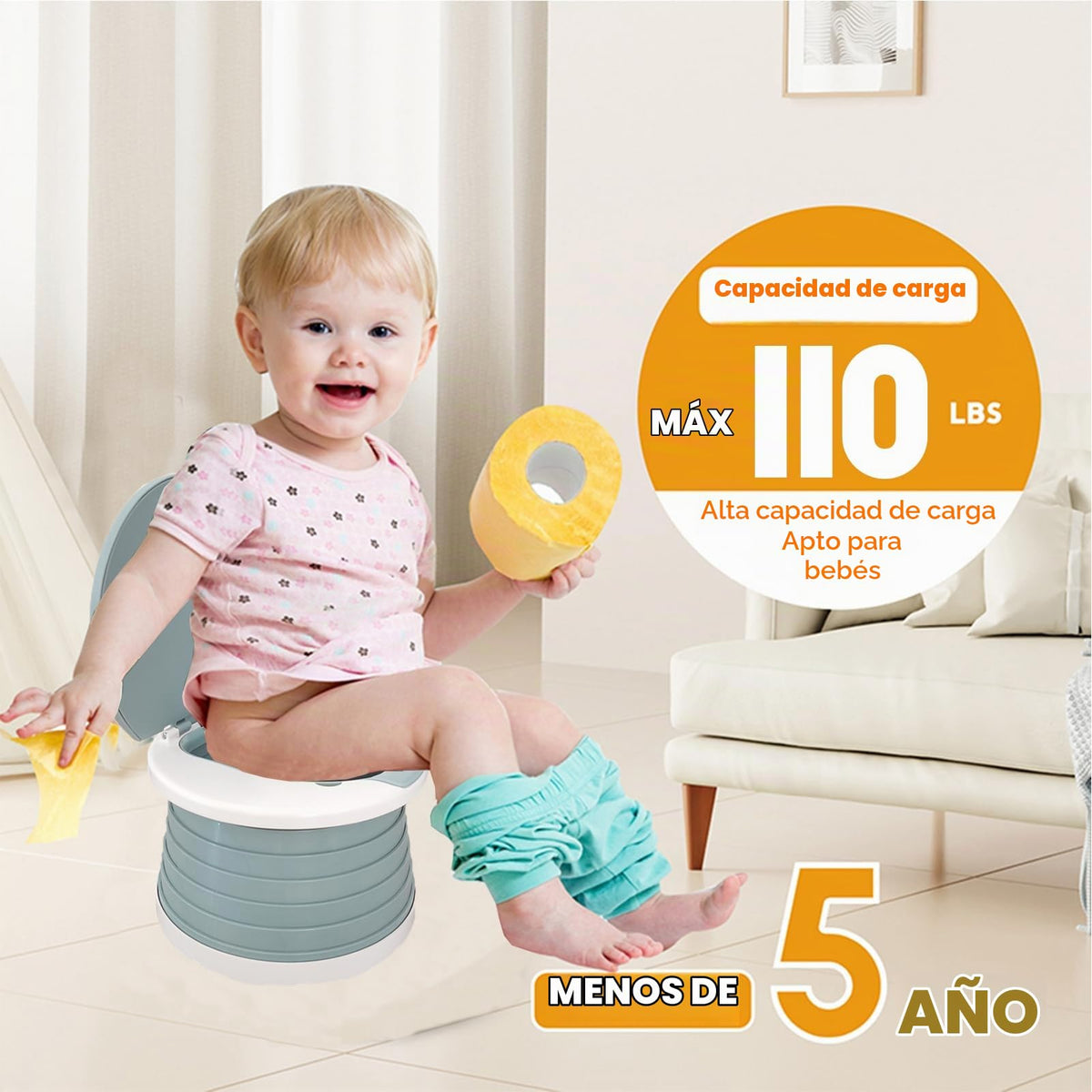Orinal de viaje para niños pequeños, inodoro portátil y plegable, se aplica al asiento de emergencia para automóvil, campamento, al aire última intervensión, interior (gris, pequeño)